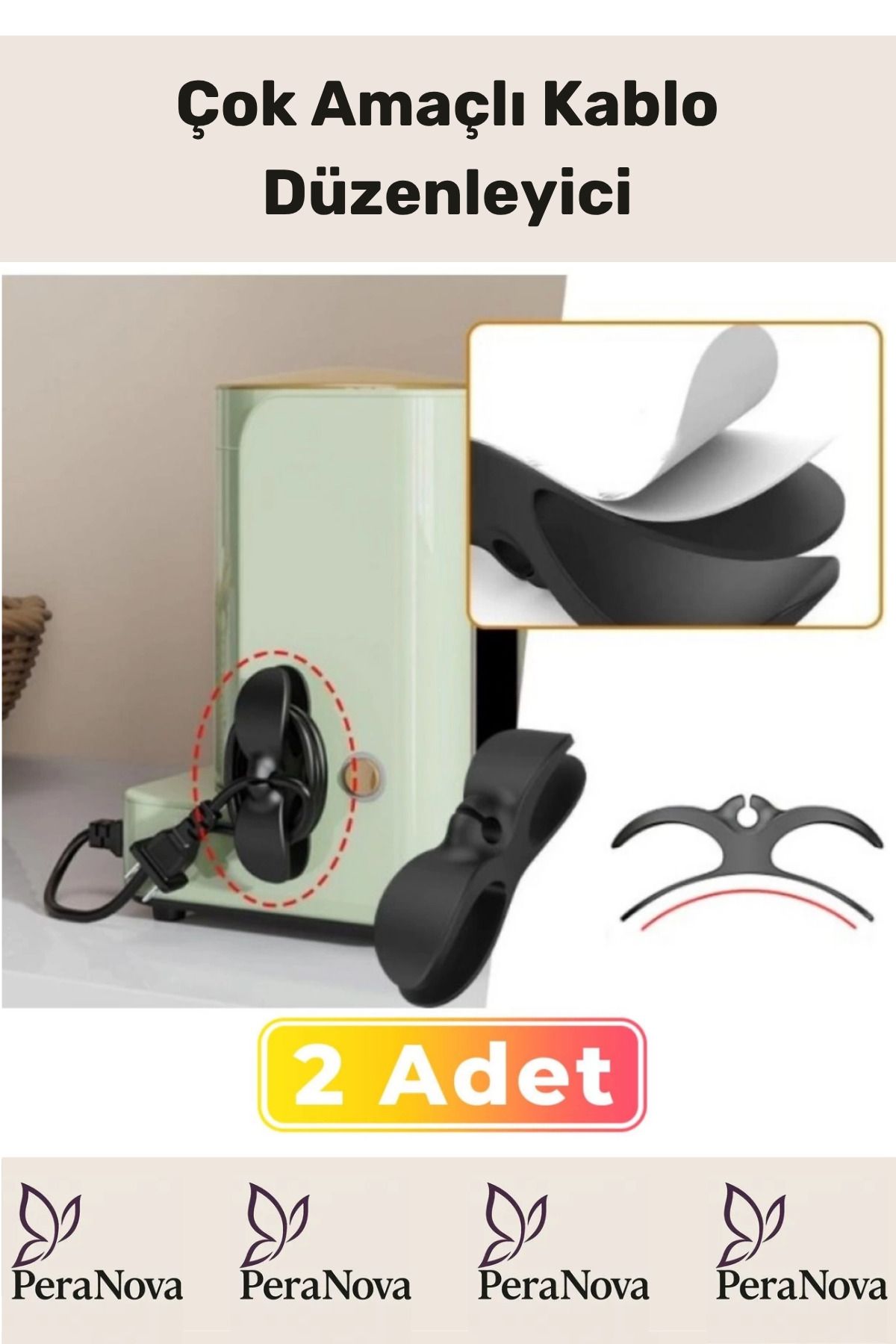PeraNova Özel Seri Bilgisayar Notebook Şarj Kablosu Mutfak Çok Amaçlı Kablo Sarma Düzenleyici 2 Adet