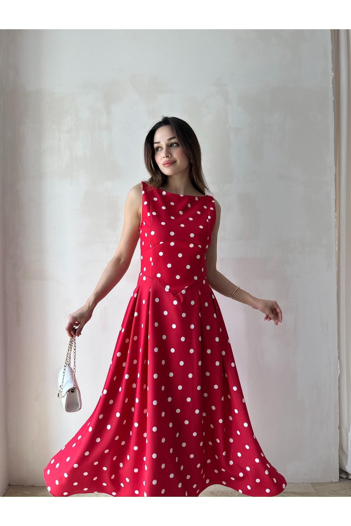 Mooi Butik LATTE Midi Elbise 6536 - Kırmızı