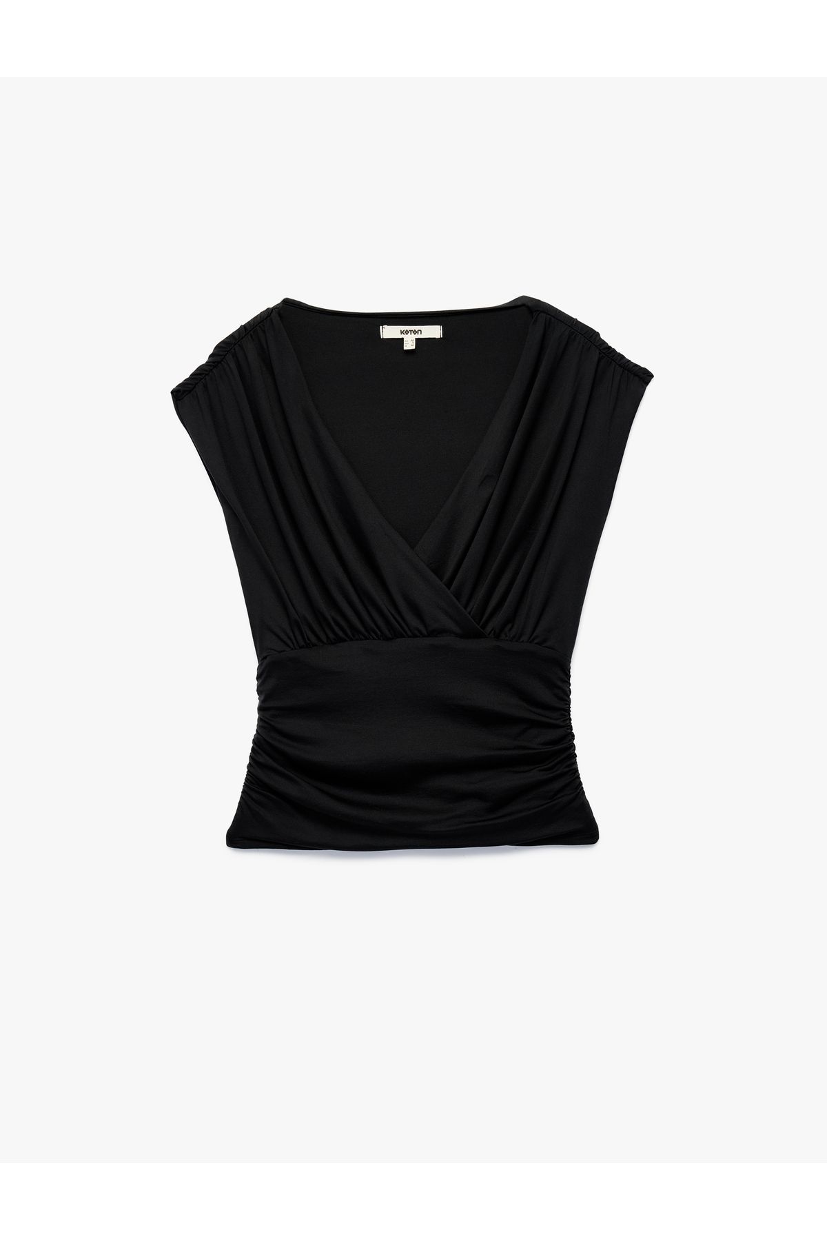Koton Slim Fit Drapeli Kruvaze Kolsuz Bluz