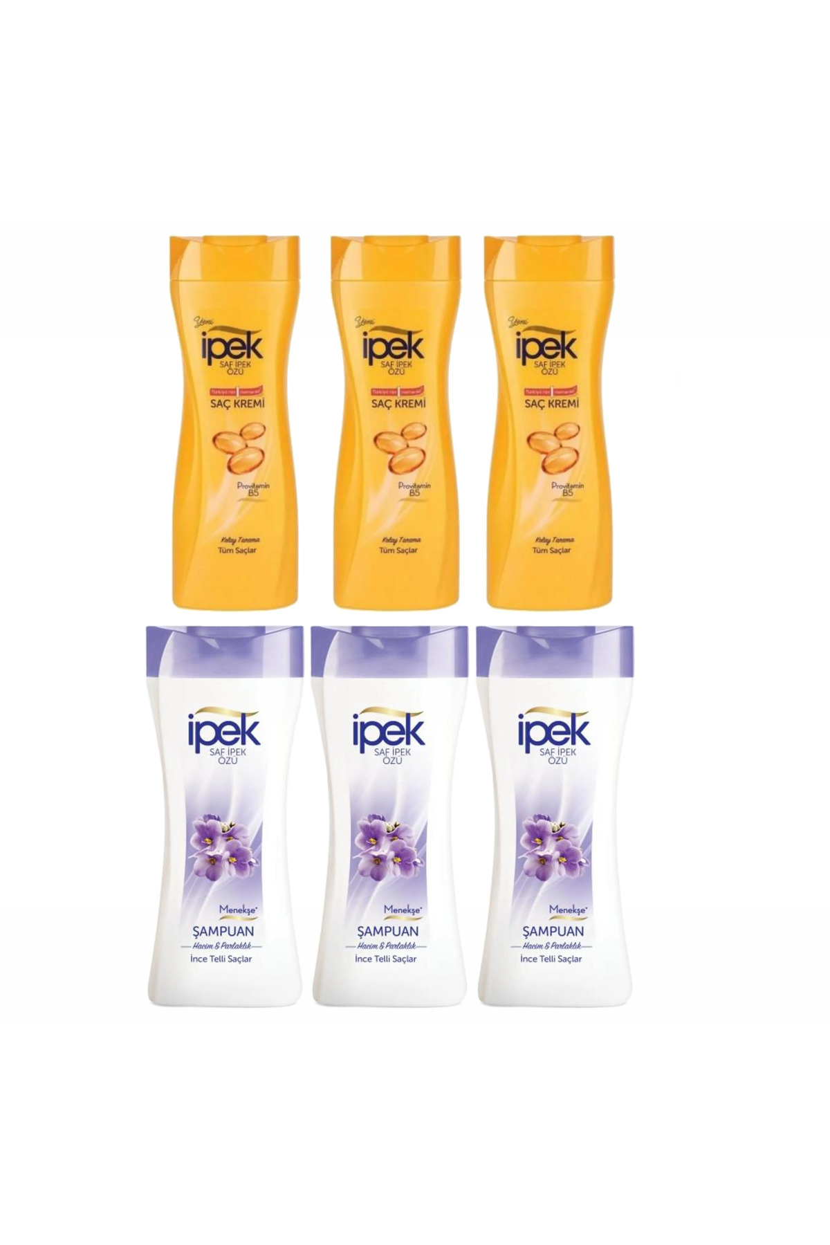 İpek Saç Kremi 480 ml X 3 Adet & İpek Şampuan Menekşe Ince Telli Saçlar 480 ml 3 adet — 3600551152448x3-3600551152486x3