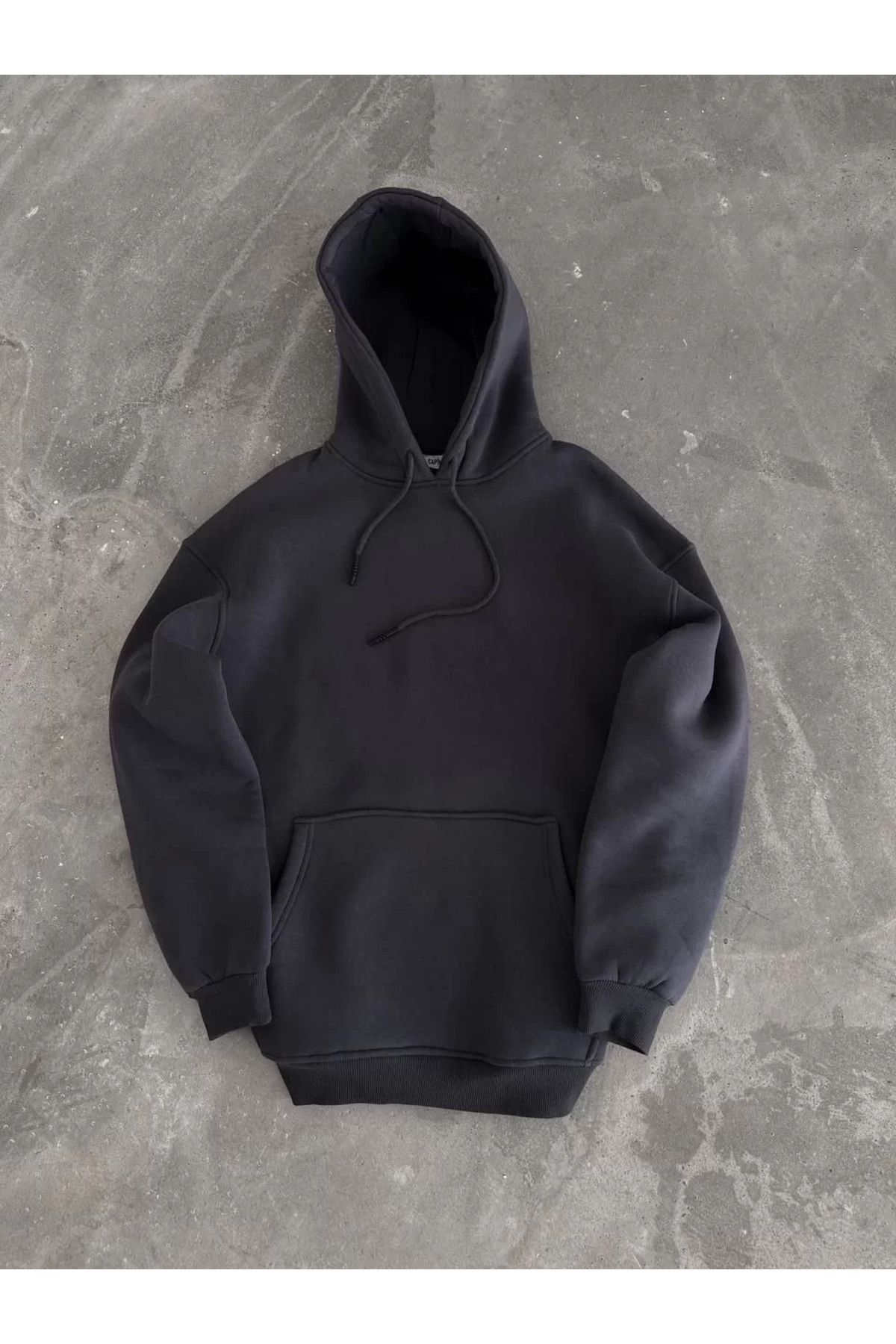 Silerra Kapüşonlu Üç İplik Penye Basic SweatShirt - Füme