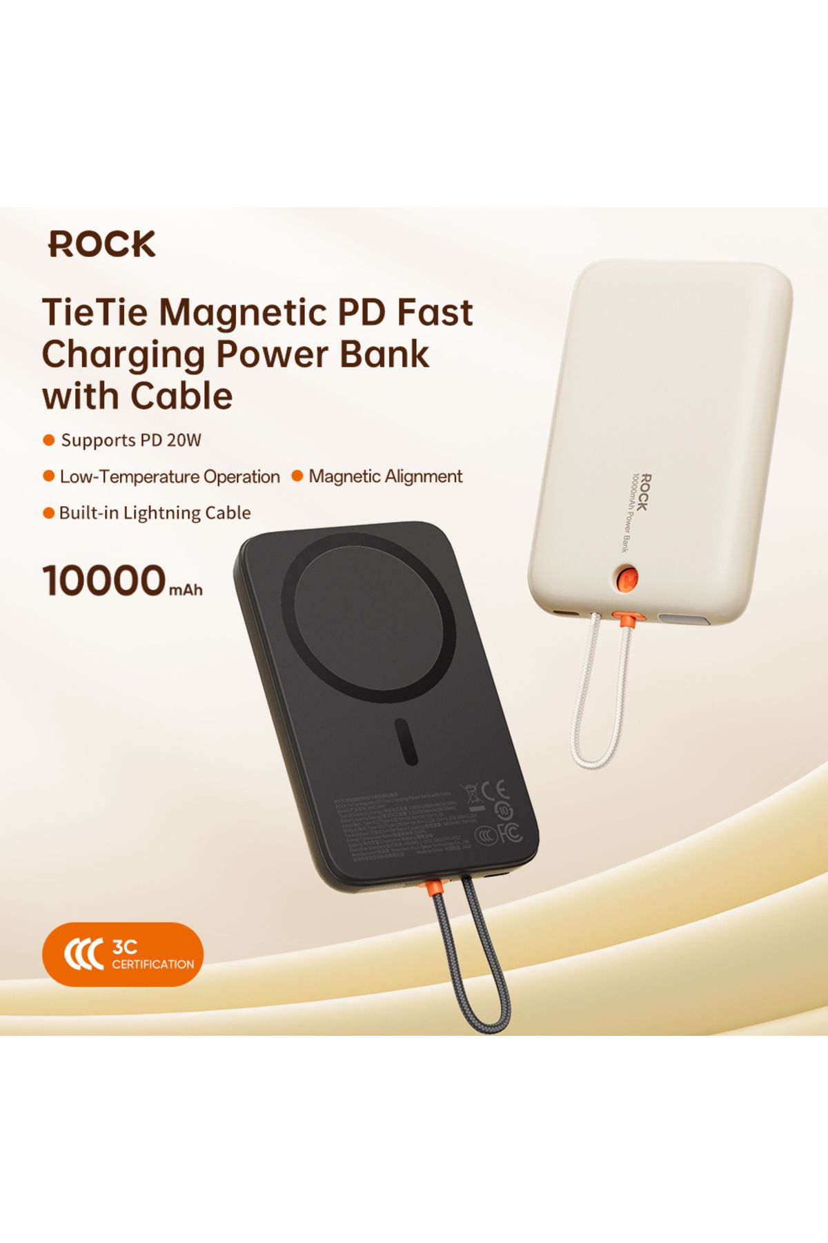Rock P28 10.000 mAh 20W MagSafe Lightning Kablo Powerbank ( Dijital Gösterge )