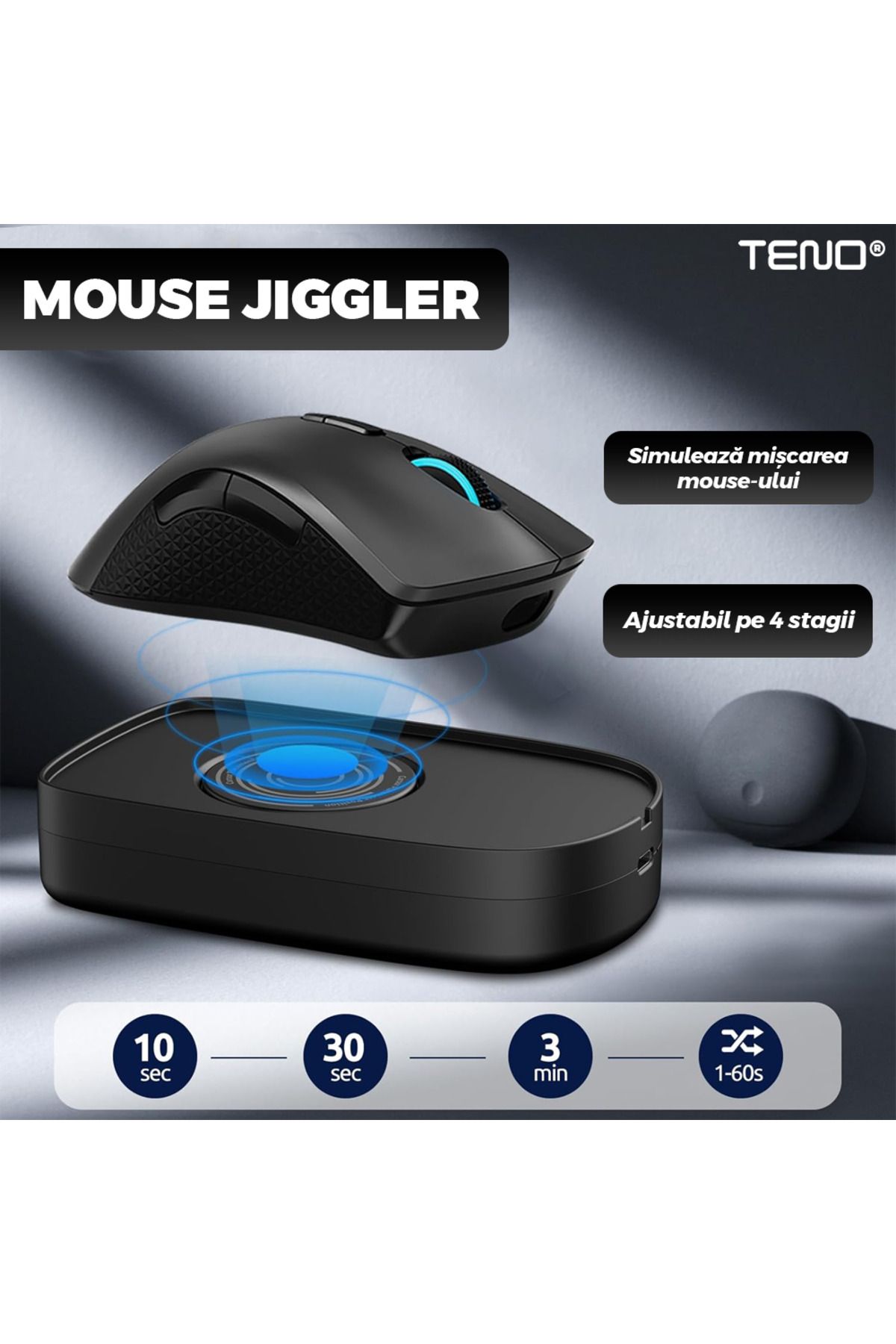 Teno-Teno® Mouse Jiggler for Mouse Movement Simulation, undetectable, ON/OFF switch, black 2