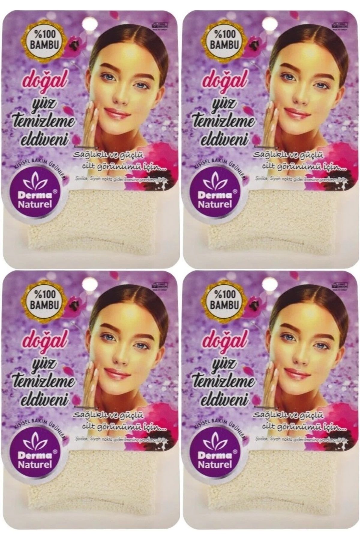 Derma Naturel Bambu Yüz Temizleme Eldiveni MS-32 (4 Lü Set)