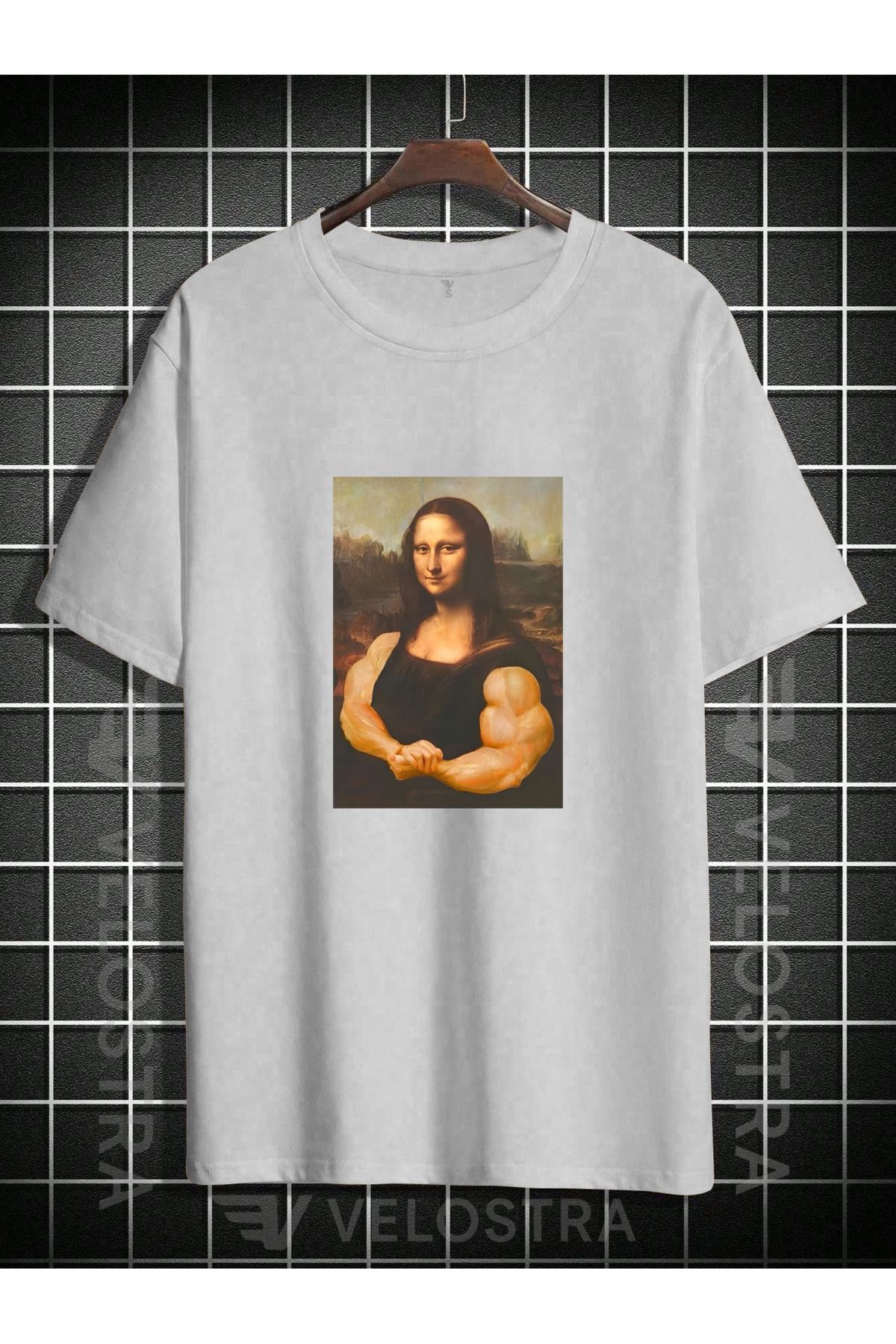 Velostra Unisex Kaslı Mona Lisa Baskılı Oversize T-shirt