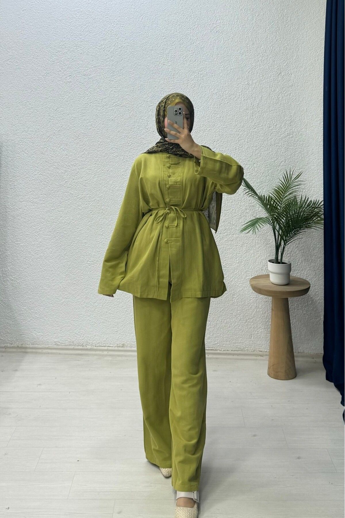 lurex moda Keten Düğmeli Takım