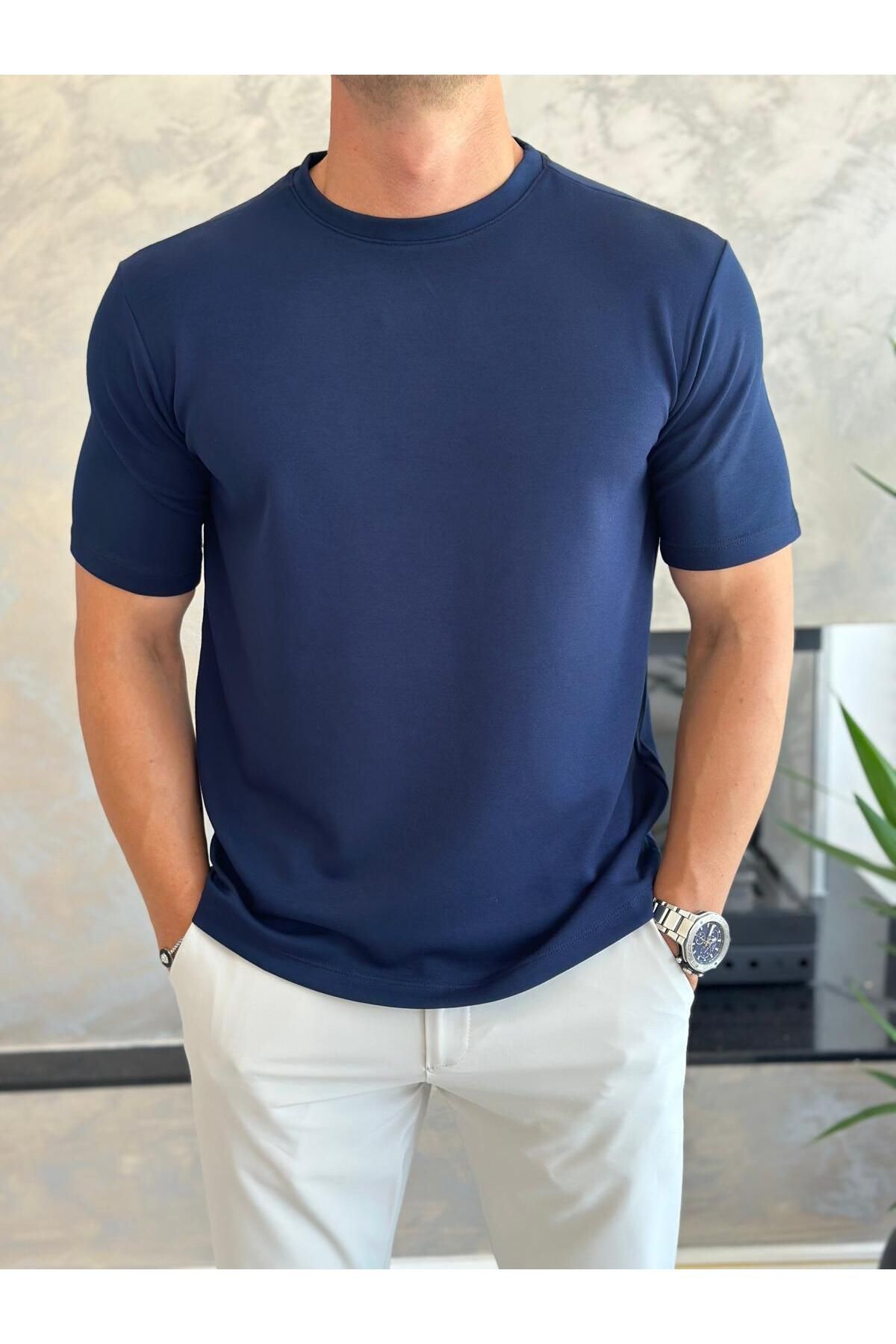 ECARTS Erkek Oversize Kesim Pamuklu Premium Tshirt Lacivert Eca014