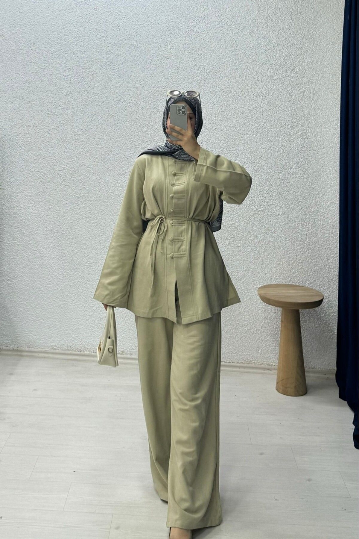 lurex moda Keten Düğmeli Takım