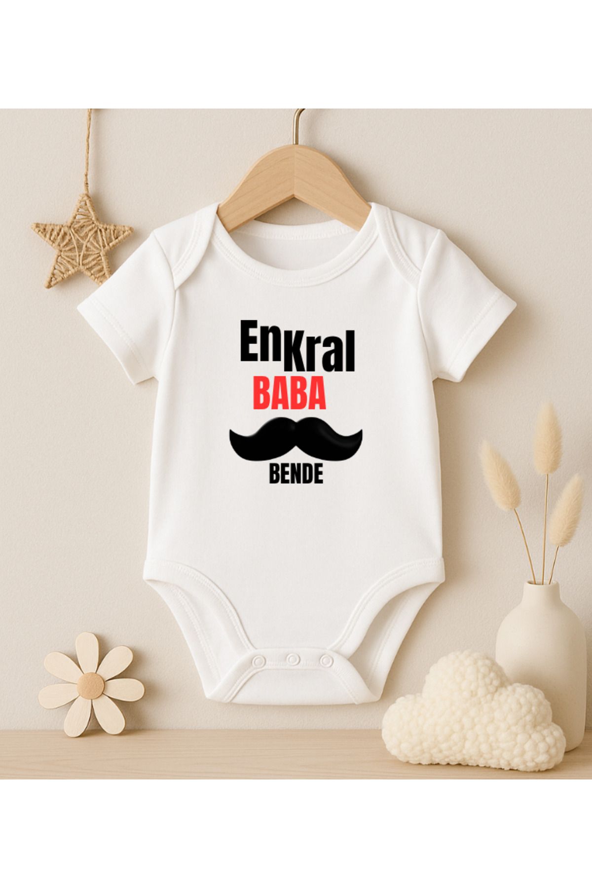 MODAT En Kral Baba Bende Bıyıklı Baskılı Bebek badi zıbın