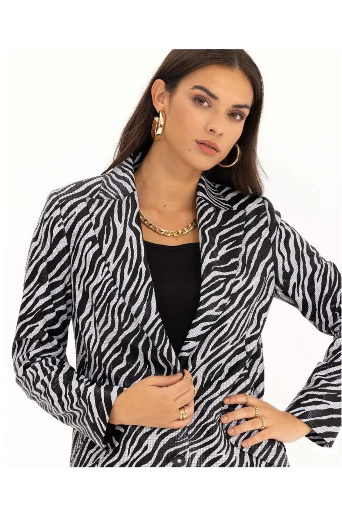SEÇİLSTORE CEKET ZEBRA DESENLİ CEP DETAYLI CEKET YAKA CEKET QKS 221201001 BLAZER CEKET #22-09#