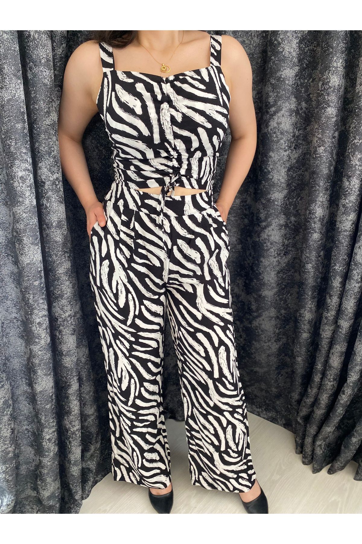 My Style ZEBRA DESEN ALT ÜST SİYAH BEYAZ TAKIM