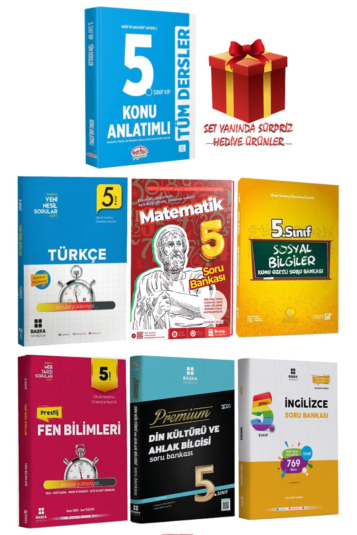 Editör Yayınevi 5. Sınıf Tüm Ders Konu+Soru Set: Türkçe+Matematik+Sosyal Bilgiler+Fen Bilimler+Din Kültürü+İngilizce