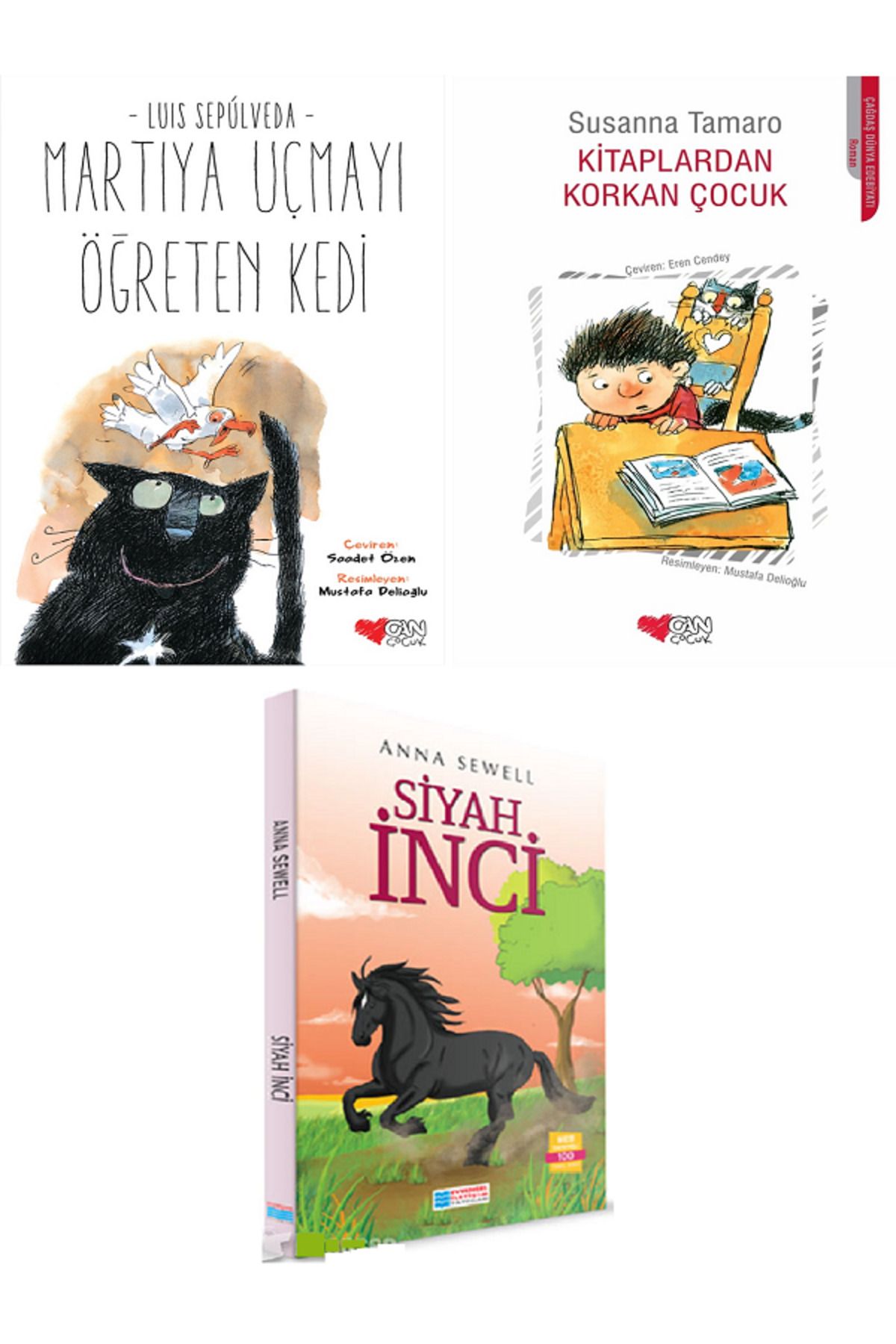 Evrensel İletişim Yayınları Martıya Uçmayı Öğreten Kedi + Kitaplardan Korkan Çocuk + Siyah İnci 100 Temel Eser / 3 KİTAP SET