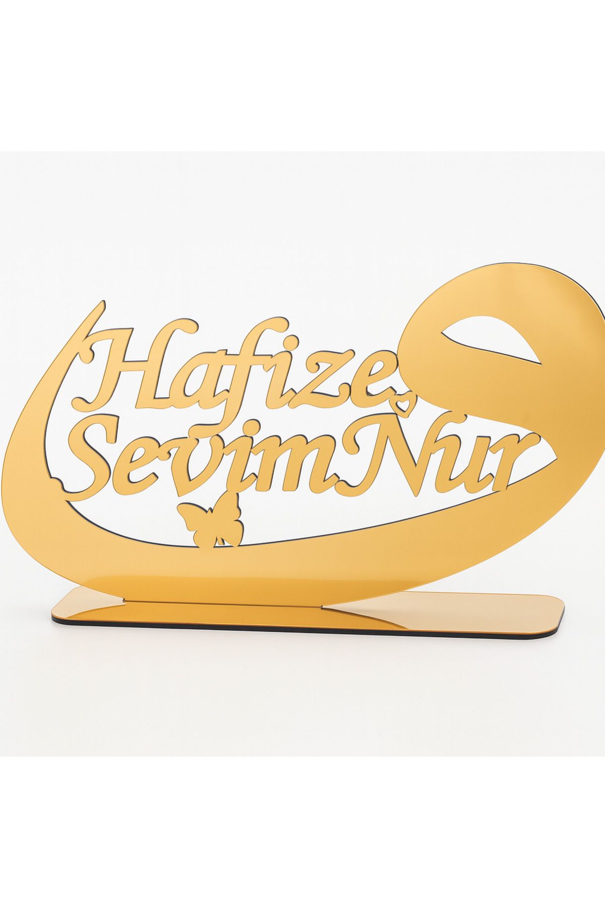 Evsay Pleksi Isimlik Masa Üstü Aynalı Gold Pleksi Isimlik Hafızlık Töreni İçin İsimlik 20*40