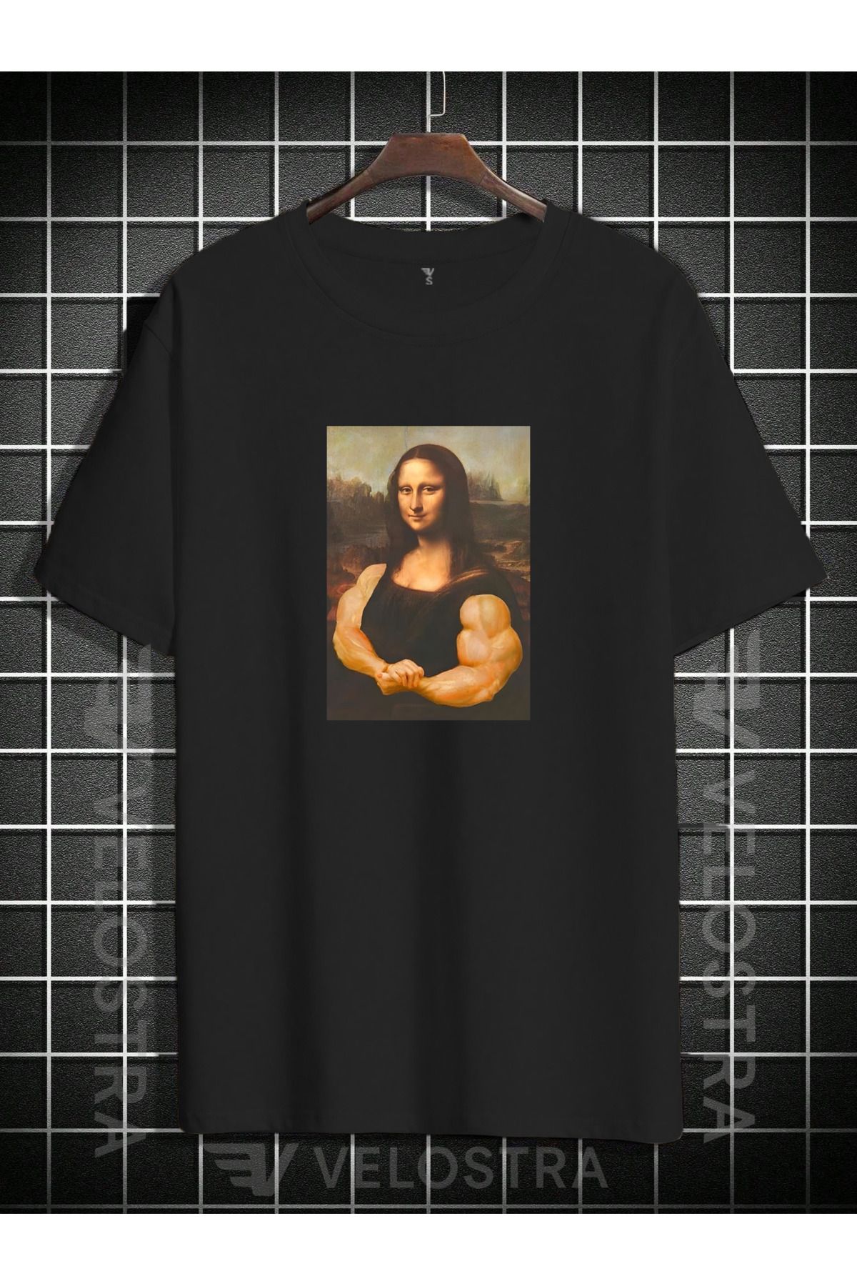 Velostra Unisex Kaslı Mona Lisa Baskılı Oversize T-shirt