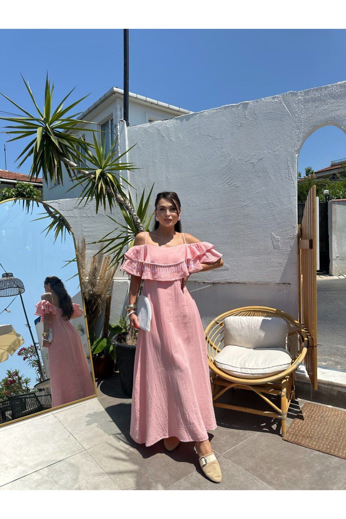 AsprinFashion PUL BONCUKLU ASKILI ELBİSE