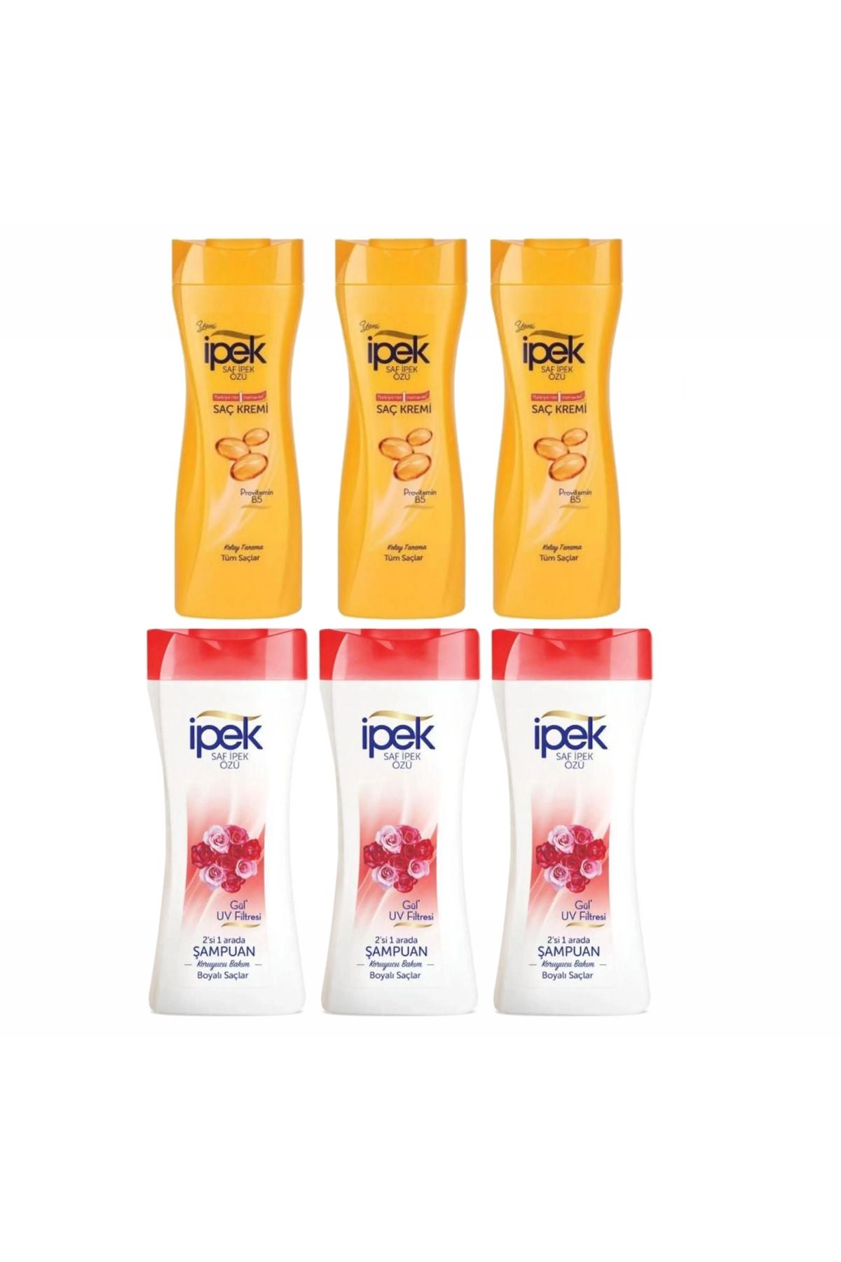 İpek İpek Şampuan 480 ml Boyalı Saçlar Gül 3 adet & İpek Saç Kremi 3 Adet 480 ml