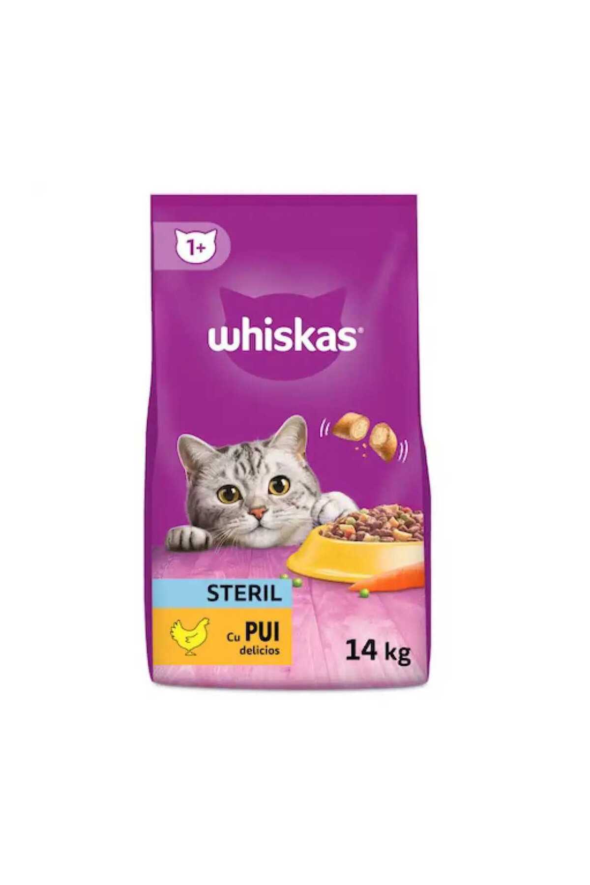 Whiskas Hrană uscată sterilă pentru pisici adulte cu pui 14 kg