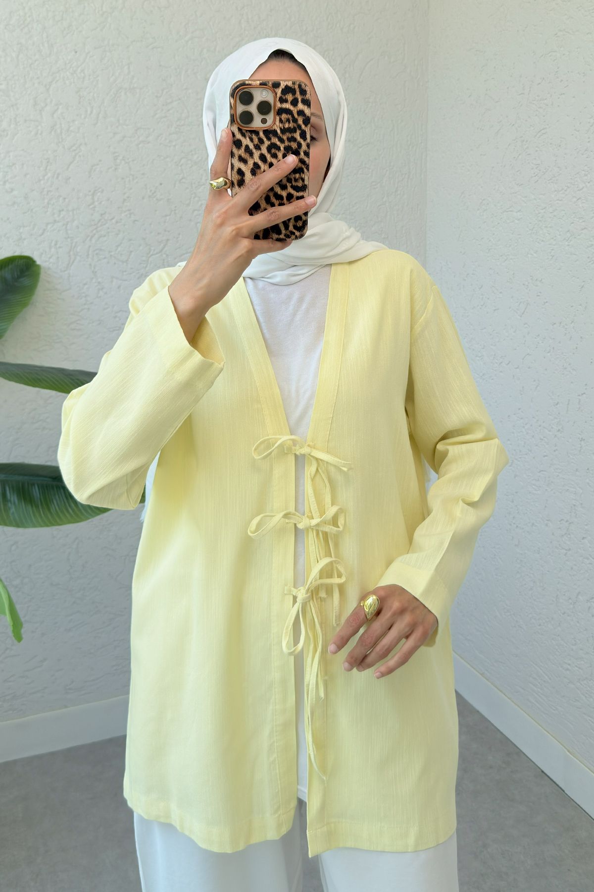 Salih Çelebi Üç Bağcıklı Tesettür Kimono 2339 - SARI