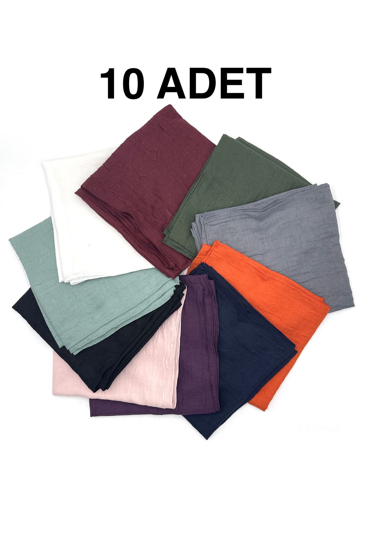 Hadi 10'lu Paket Pamuklu Bambu Kraş Eşarp Düğün Kına Dağıtmalık Toptan Yazma 100x100cm Overloklu