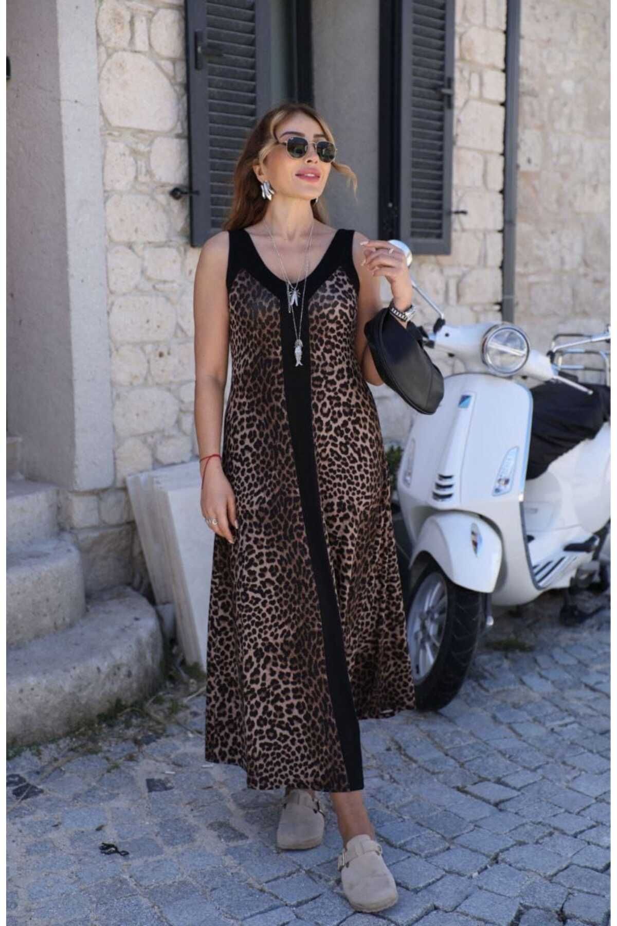 buketli collection leopar desenli elbise
