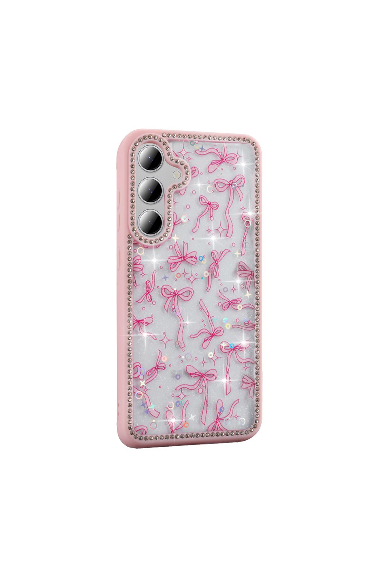 Gpack Samsung Galaxy S24 FE uyumlu Kılıf Simli ve Taşlı Dizayn Azra Kapak Pembe
