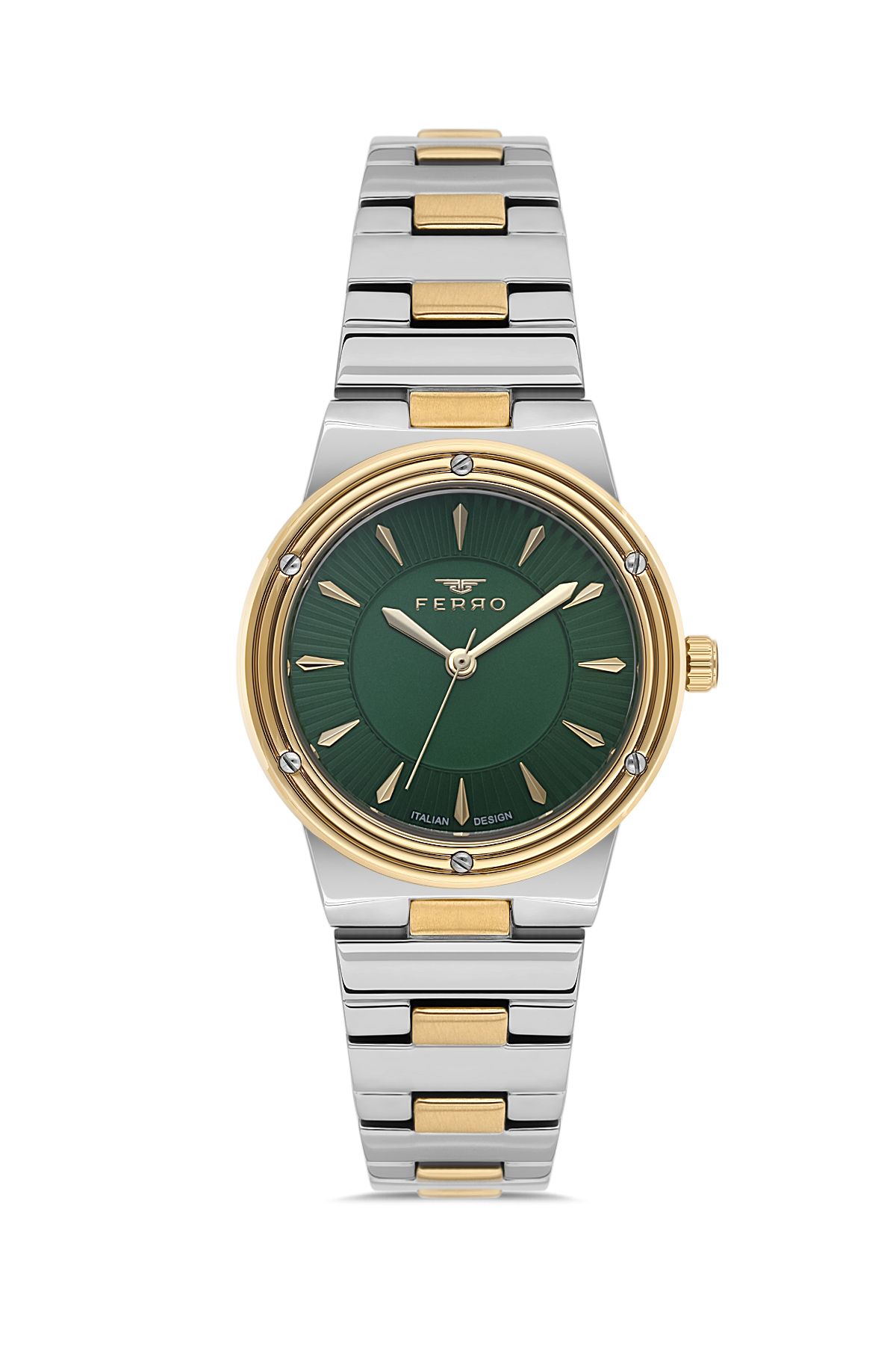 FERRO FL21586AWT-D6 Quartz Çelik Altın/Gri Yeşil Kadran 31 mm Kadın Kol Saati