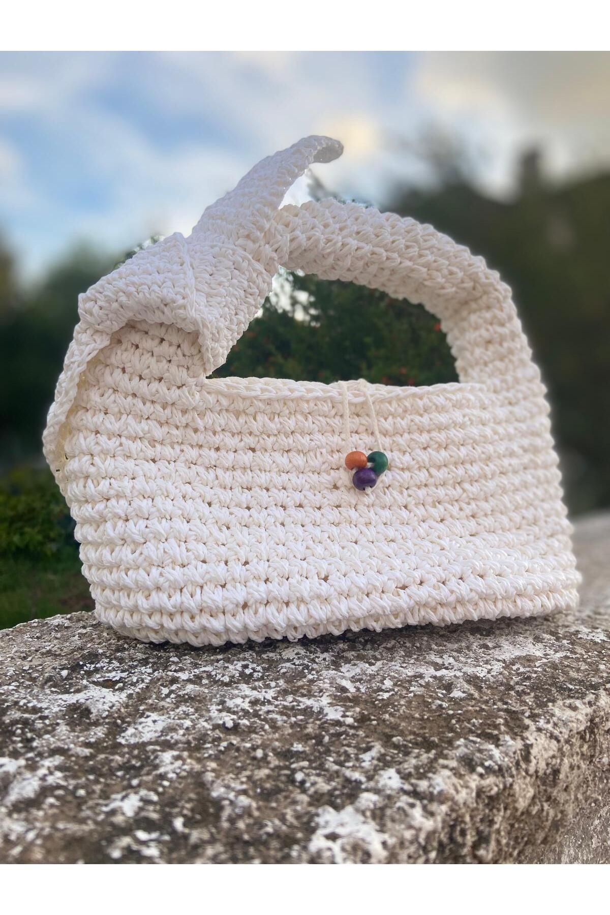 NOVAVİTRİN Tasarım el örgüsü Minibag fiyonklu kağıt ip çanta