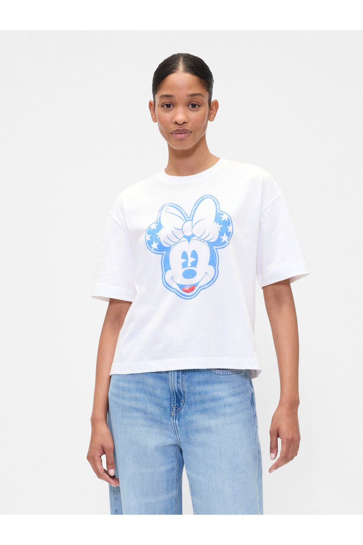 GAP Kadın Beyaz Grafik Baskılı Oversize T-Shirt