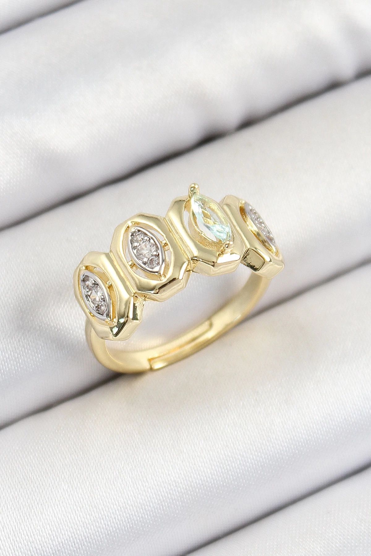 shopwave Pirinç Zirkon Taşlı Damla Model Gold Renk Kadın Yüzük