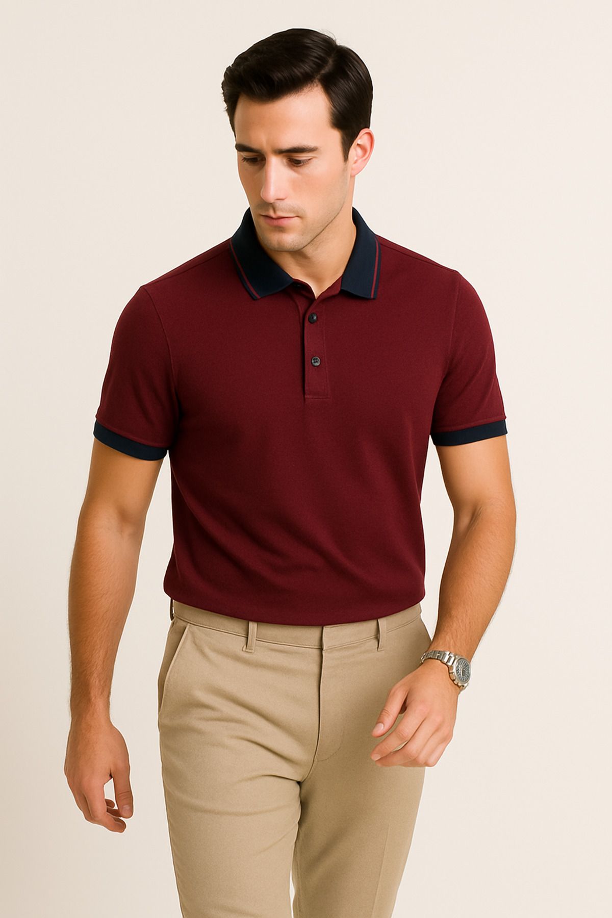 LACİVERTMEN Lacivertmen 2988-1 Yaka Ve Manşet Detaylı Pamuklu Polo Yaka Regular Fit T shirt