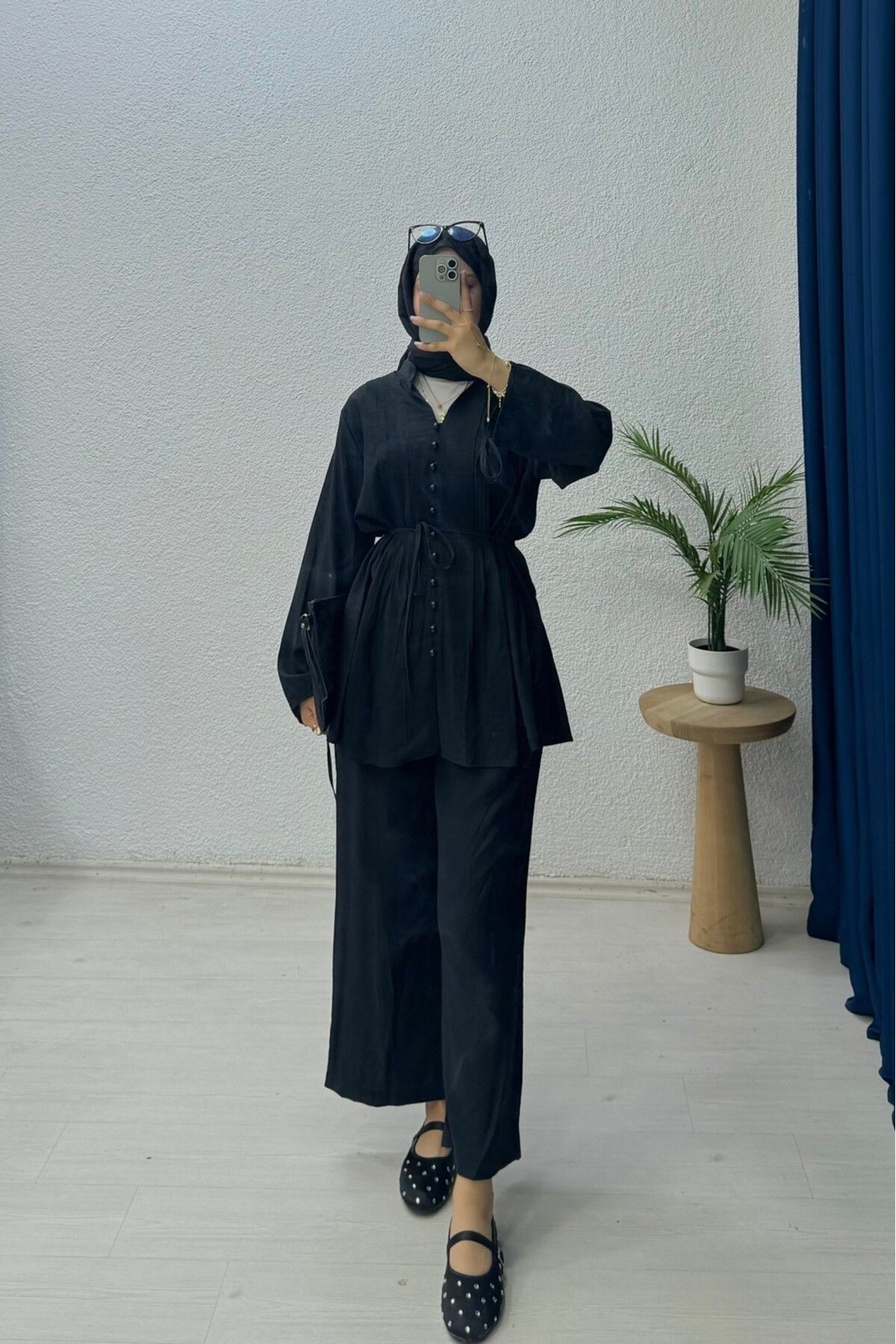 lurex moda Düğmeli Bağlama Detaylı Takım