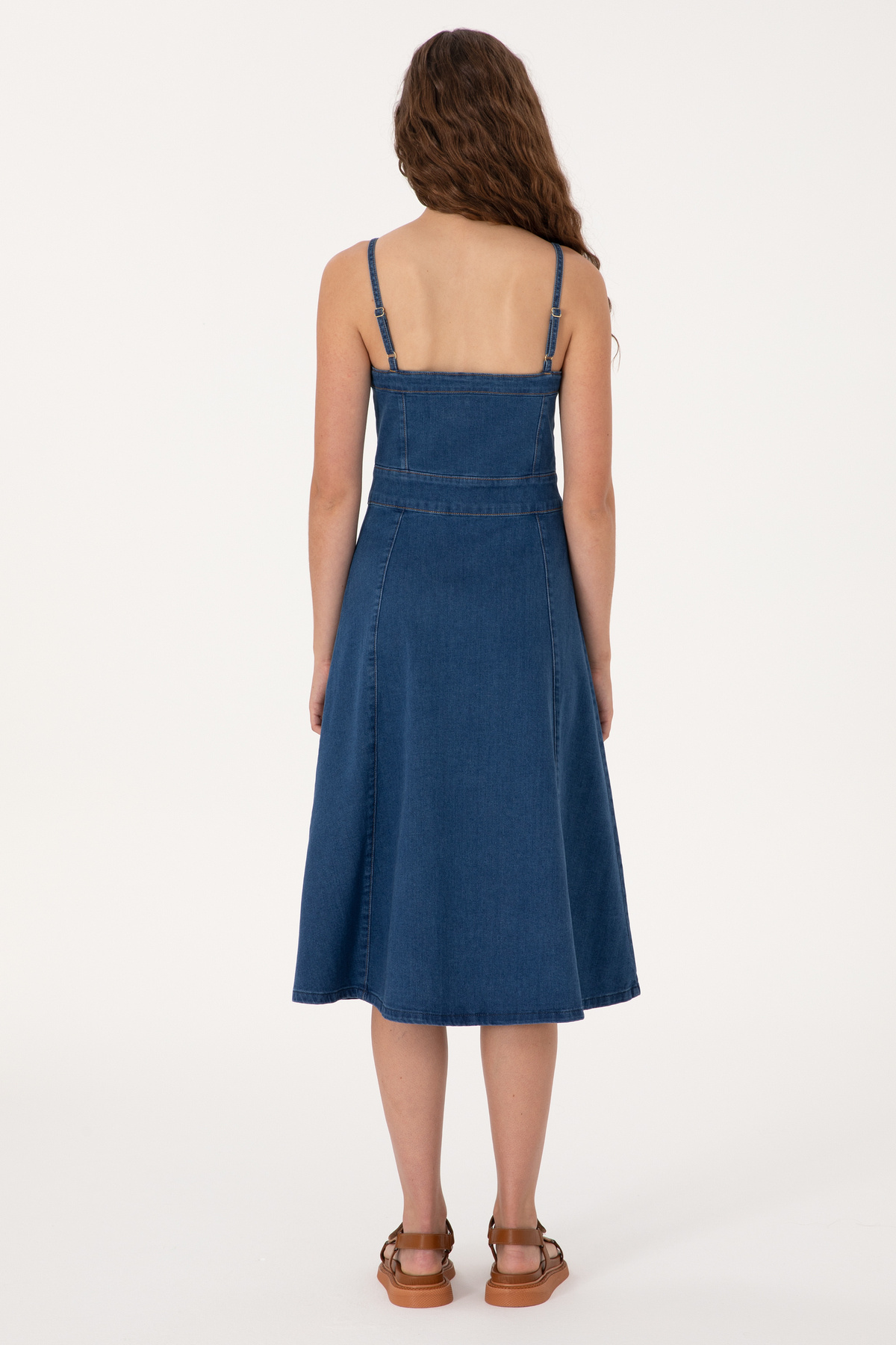 U.S. Polo Assn.  Kadın Mavi Midi Boy Yırtmaçlı Jean Elbise 50305565-DN0022 - Görsel 4