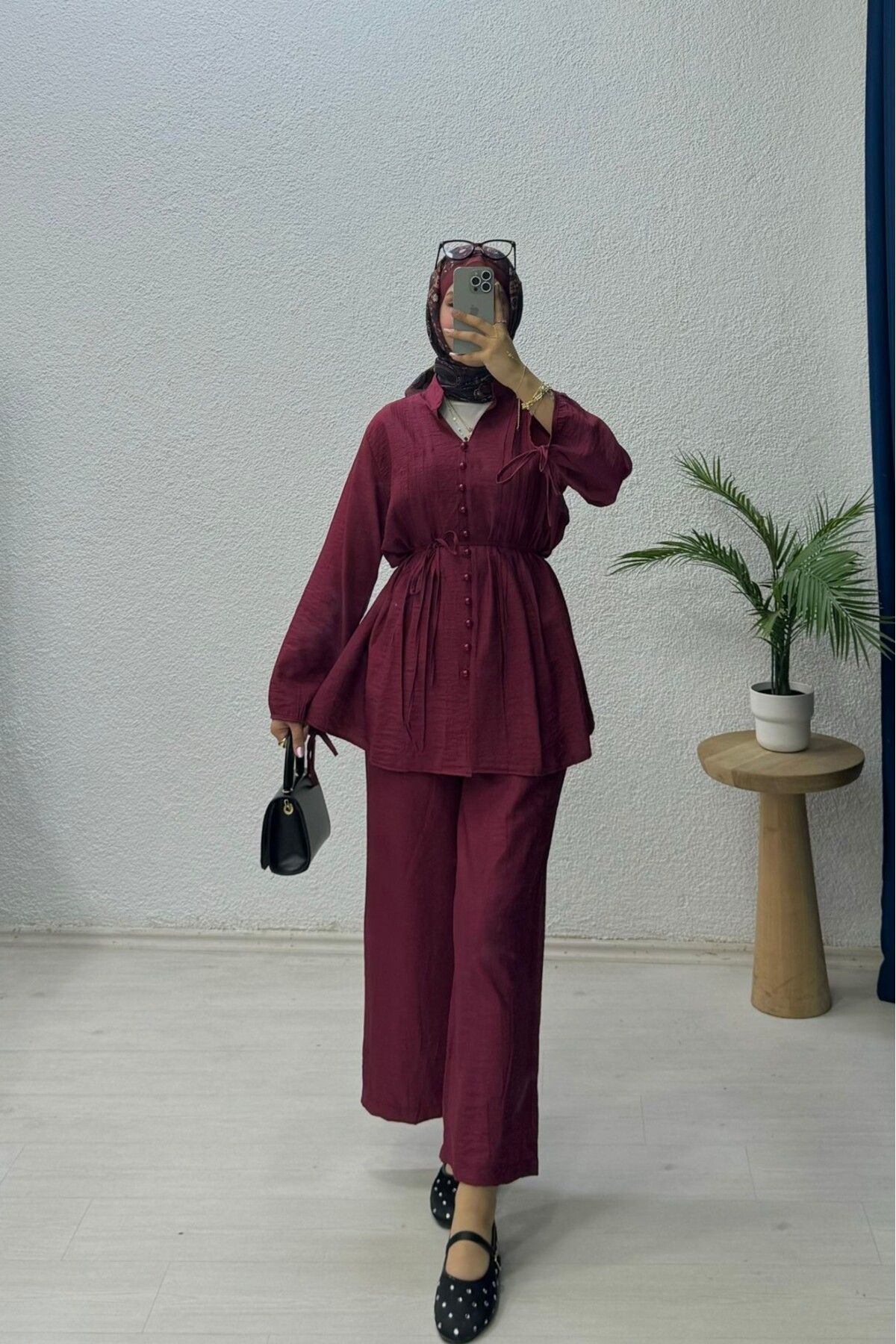 lurex moda Düğmeli Bağlama Detaylı Takım