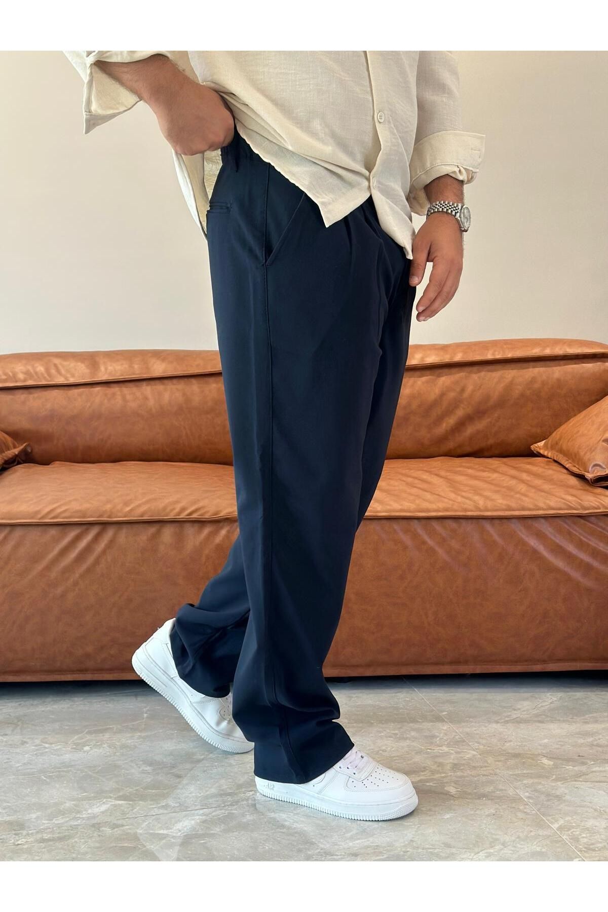 ECARTS Erkek Baggy Kalıp Kumaş Pantolon Lacivert Eca002