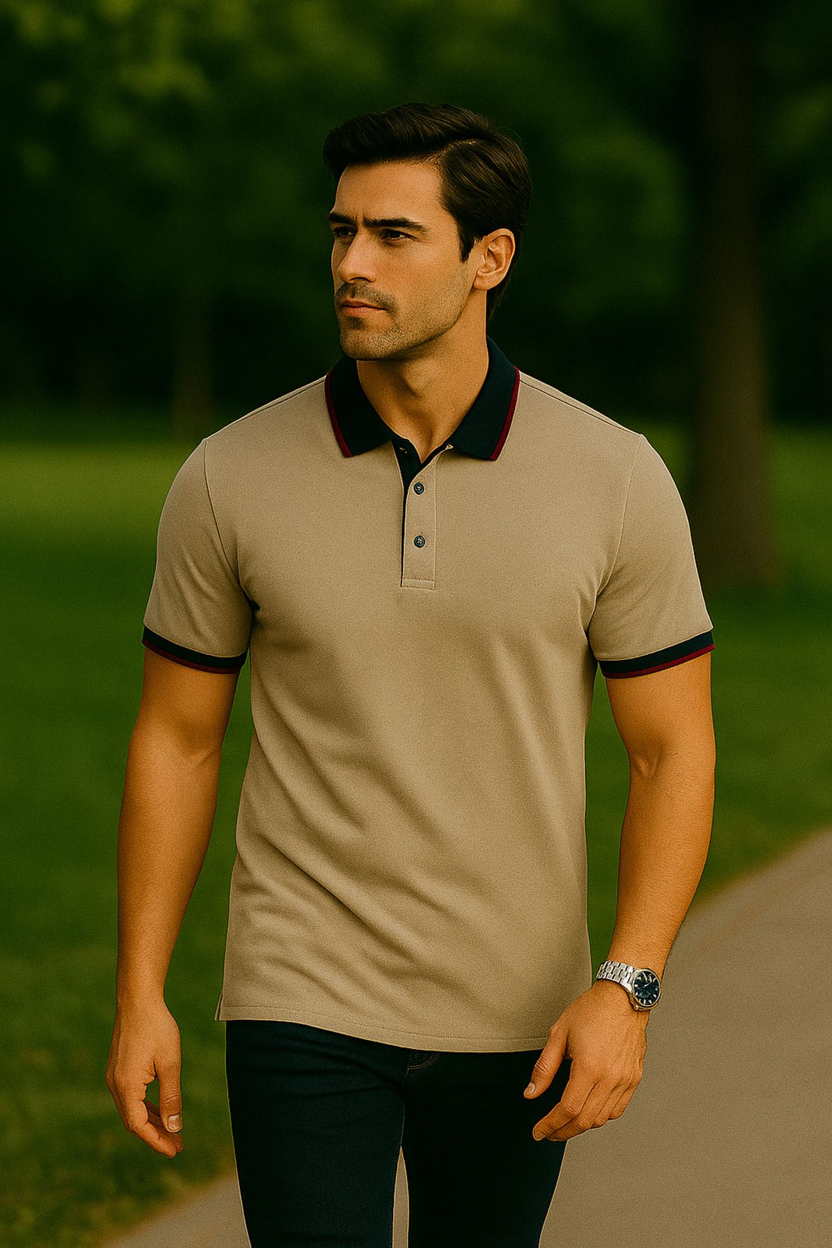 LACİVERTMEN Lacivertmen 2988-1 Yaka Ve Manşet Detaylı Pamuklu Polo Yaka Regular Fit T shirt
