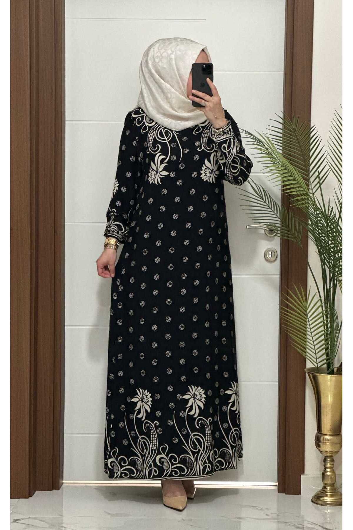 modasura 6373 K 50 SİYAH VİSCON kumaş buyuk beden elbise yeni sezon