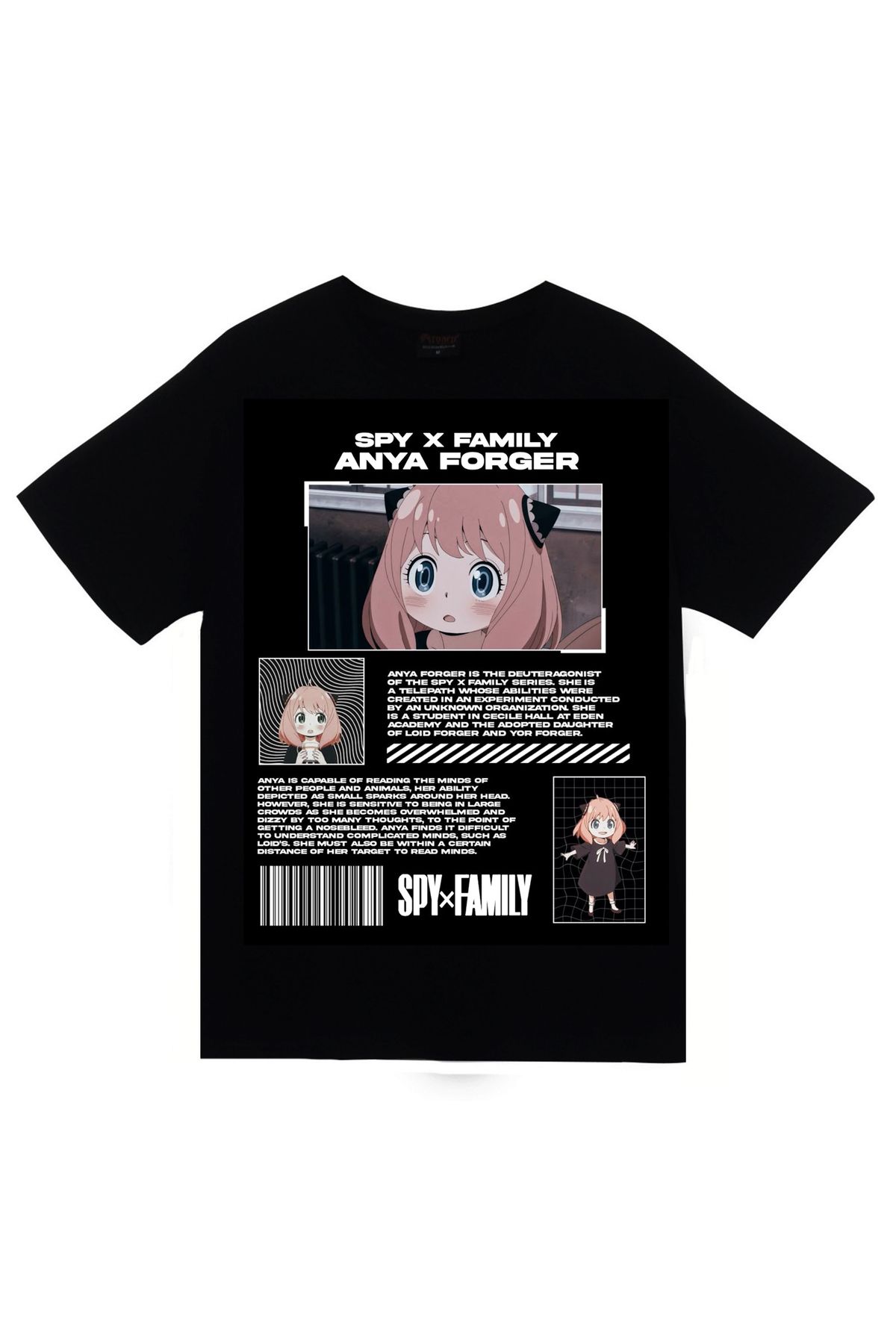 fame-stoned Spy × Family Anime Baskılı Unisex %100 Pamuk Siyah T-shirt