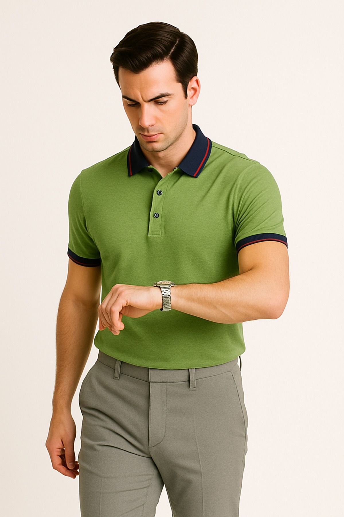 LACİVERTMEN Lacivertmen 2988-1 Yaka Ve Manşet Detaylı Pamuklu Polo Yaka Regular Fit T shirt