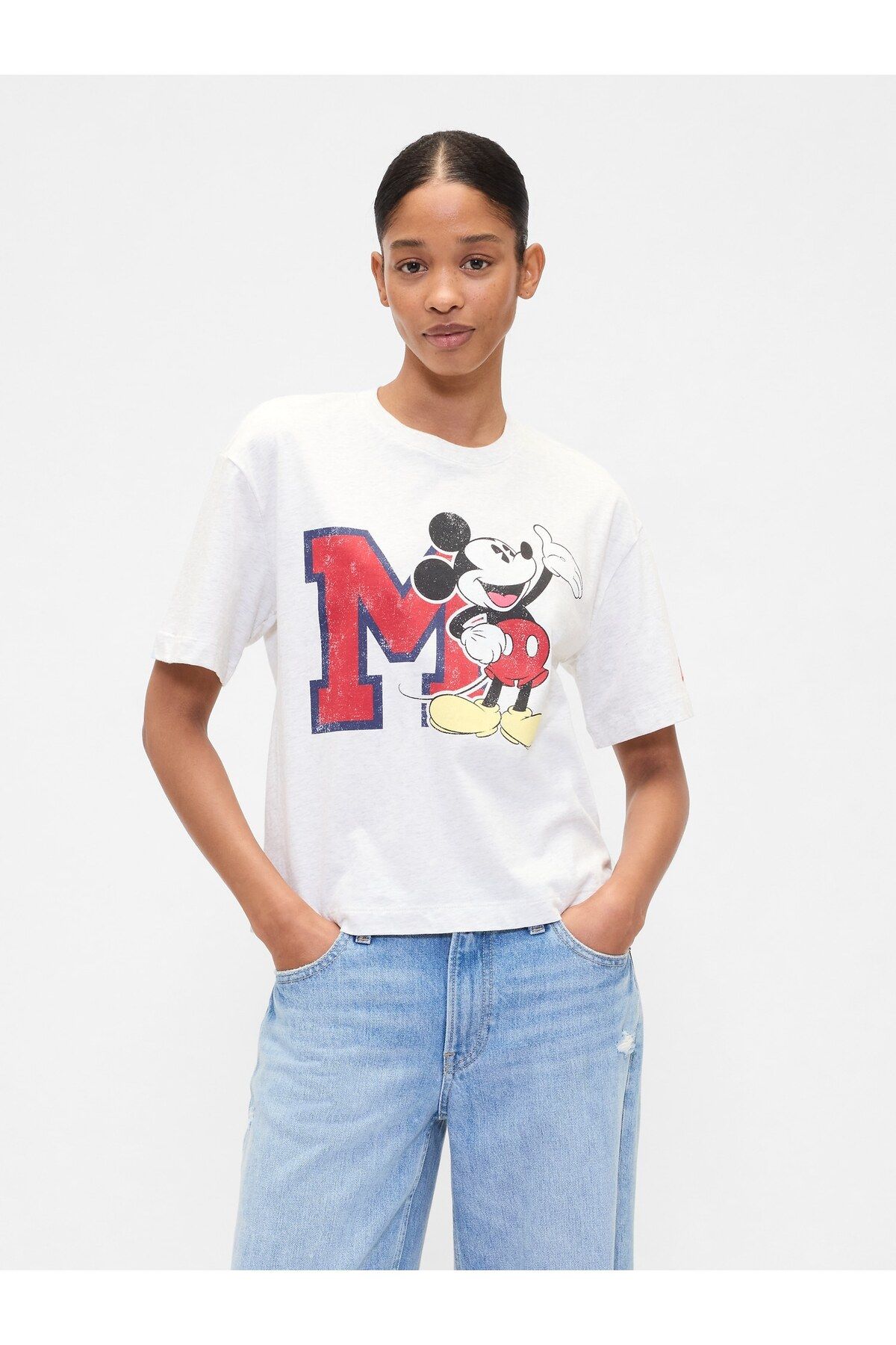 GAP Kadın Kırık Beyaz Grafik Baskılı Oversize T-Shirt
