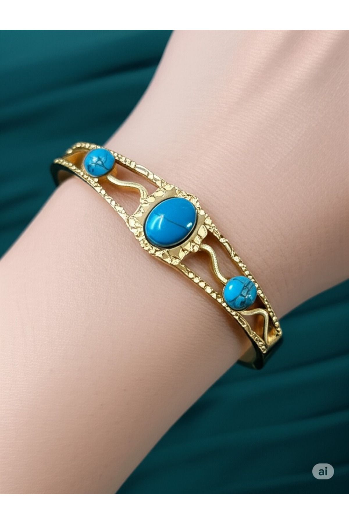 FAMEMUS ACCESSORY Gold Turkuaz Taşlı Zarif Kadın Bileklik