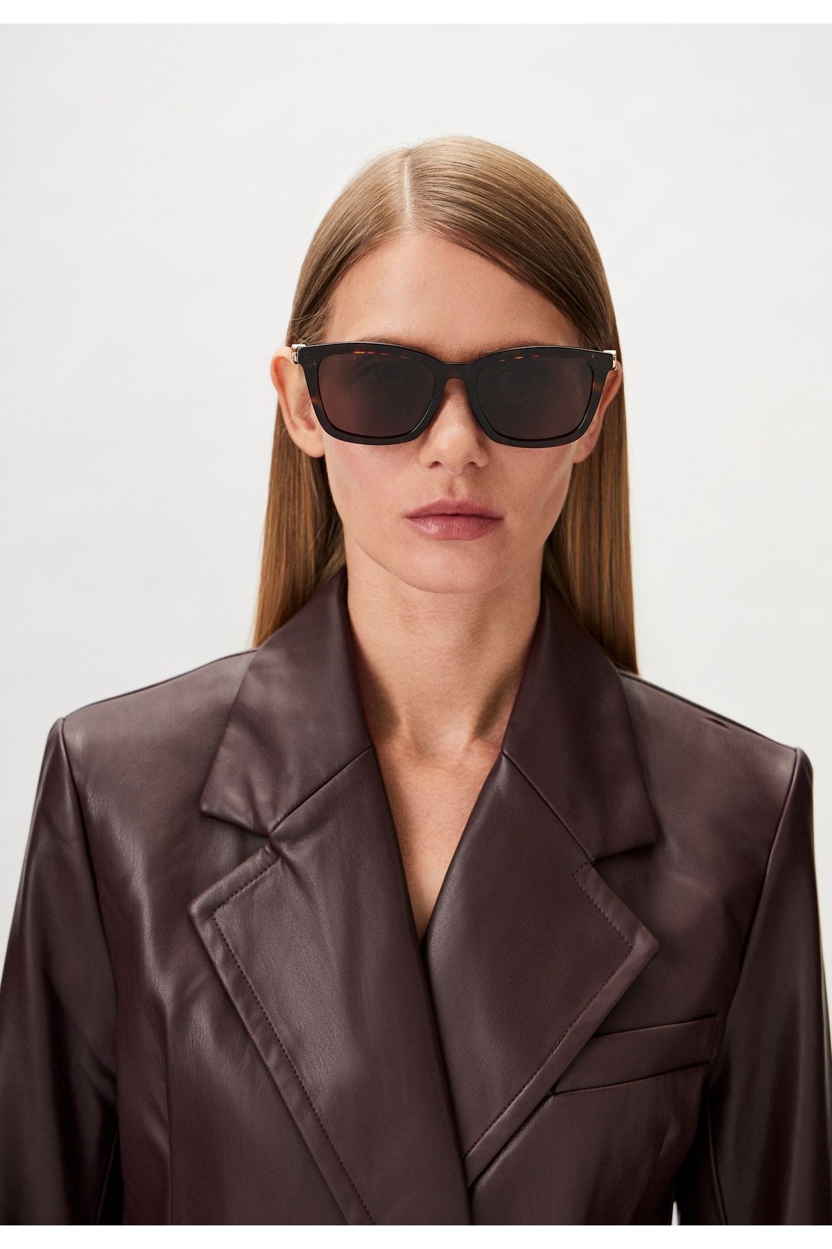 Gucci GG1596SK 003 55-18 Kadın Kahverengi Mat Camlı Kahverengi Asetat Dikdörtgen Güneş Gözlüğü