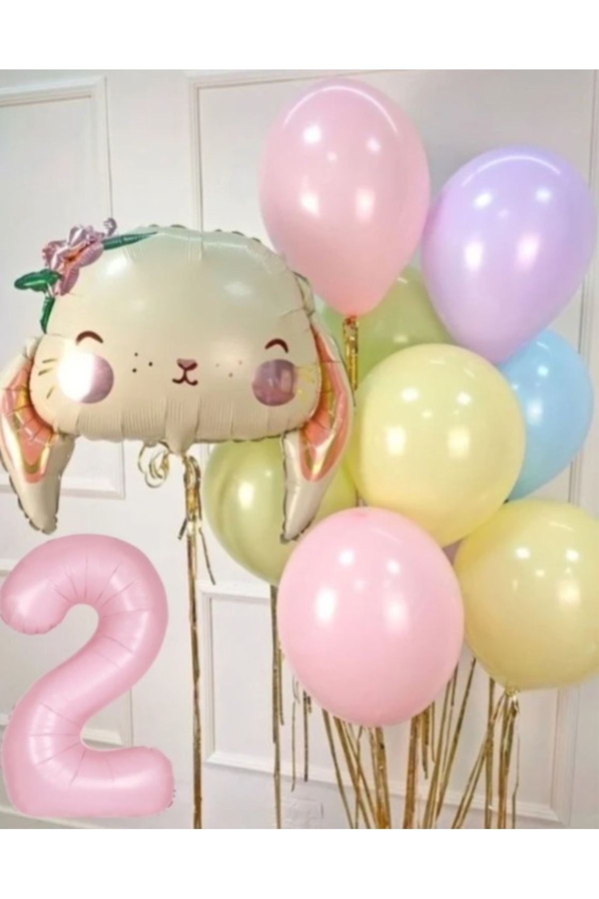 SİNDA Çiçekli Sevimli Tavşan Doğum Günü Konsepti - Makaron Balon Ve Folyo Bakon Seti