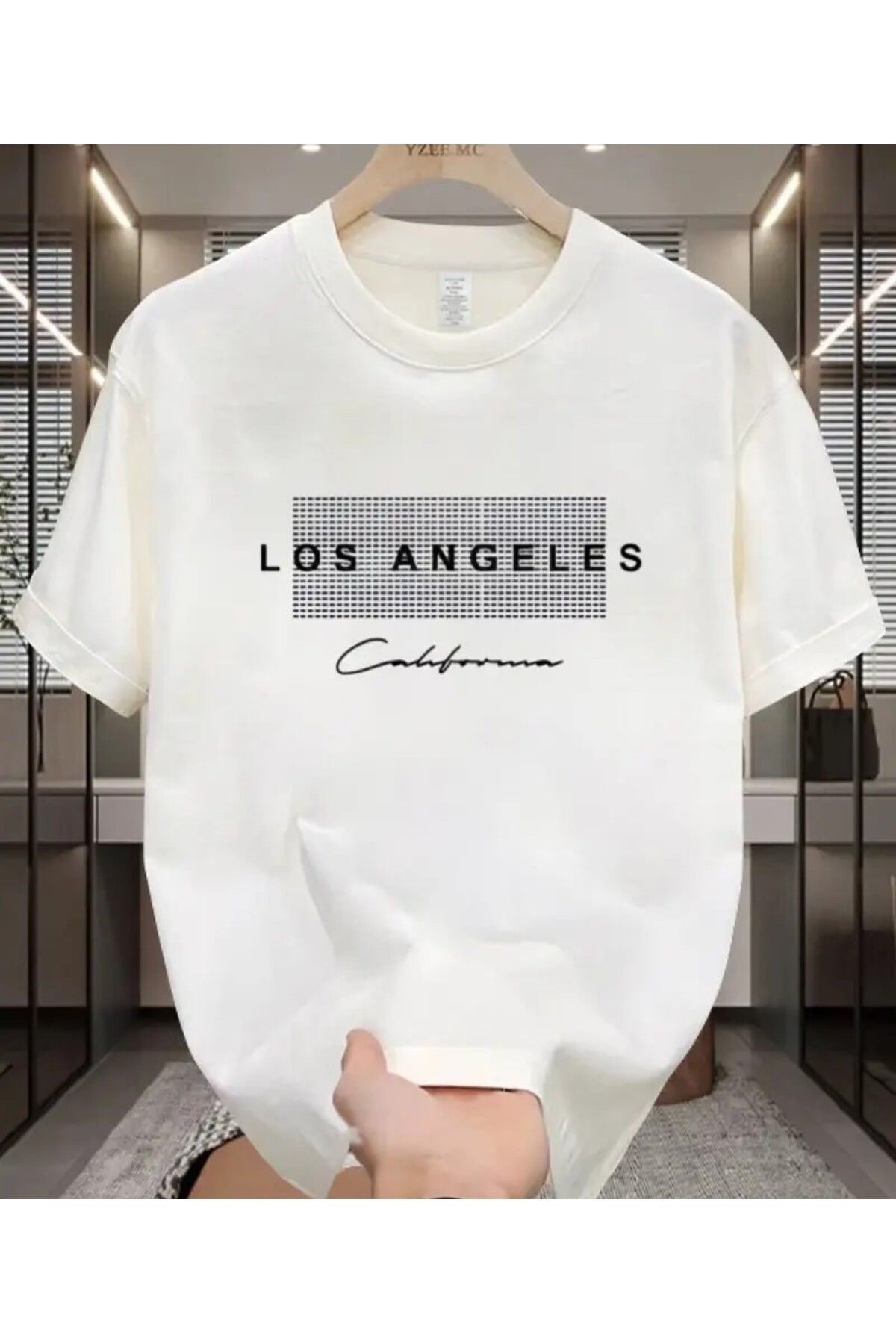 benimcombinim Unısex Erkek/Kadın Los Angeles Baskılı Oversize Pamuklu Bisiklet Yaka T-Shirt tişört