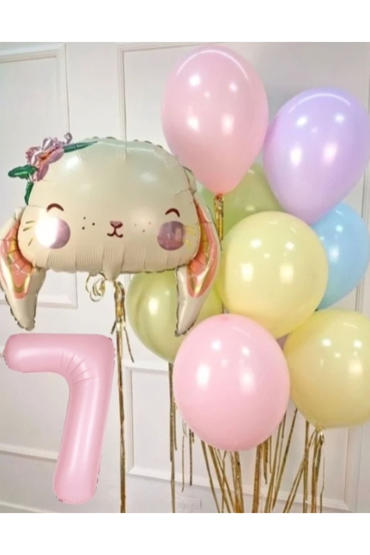 SİNDA Çiçekli Sevimli Tavşan Doğum Günü Konsepti - Makaron Balon Ve Folyo Bakon Seti