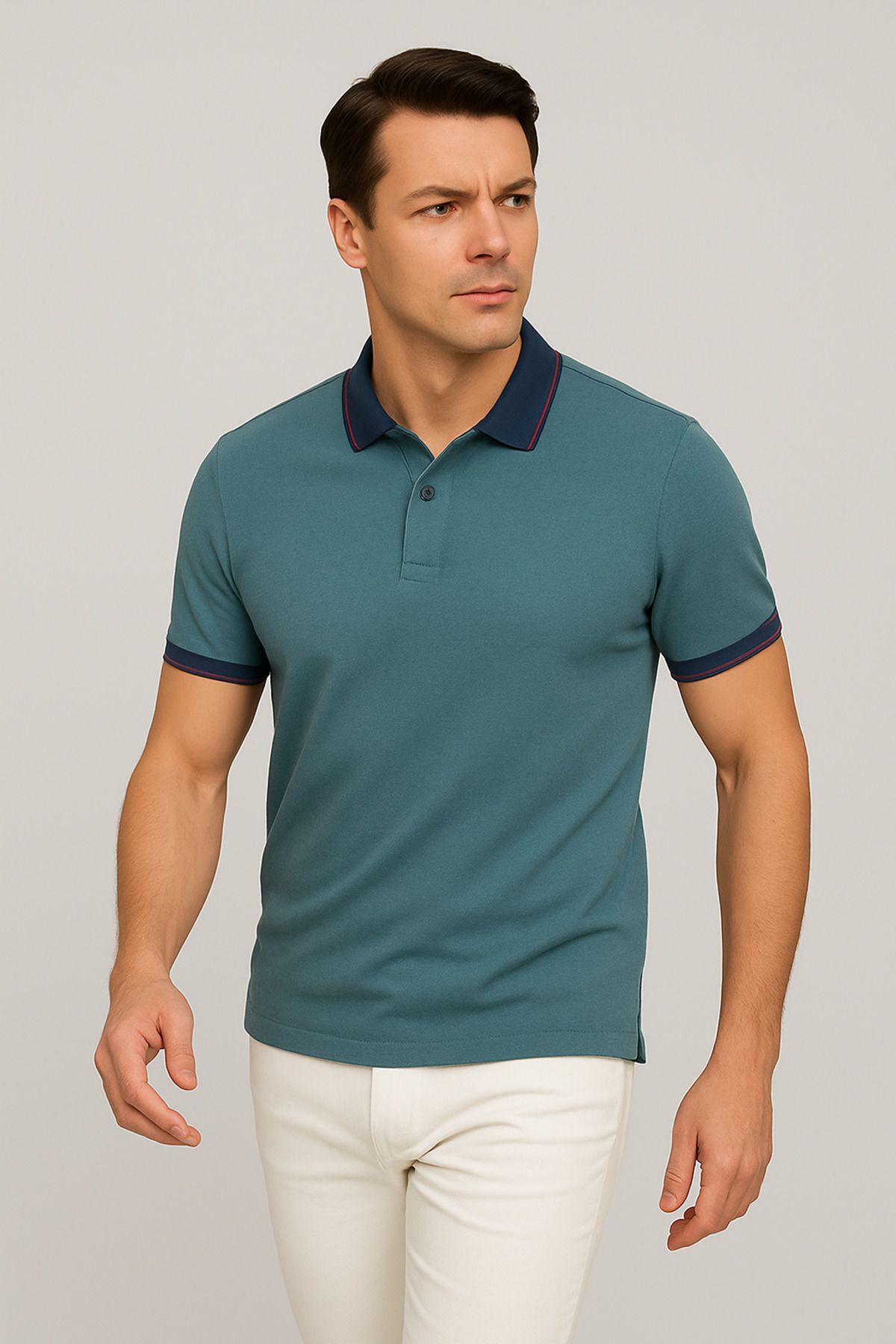 LACİVERTMEN Lacivertmen 2988-1 Yaka Ve Manşet Detaylı Pamuklu Polo Yaka Regular Fit T shirt