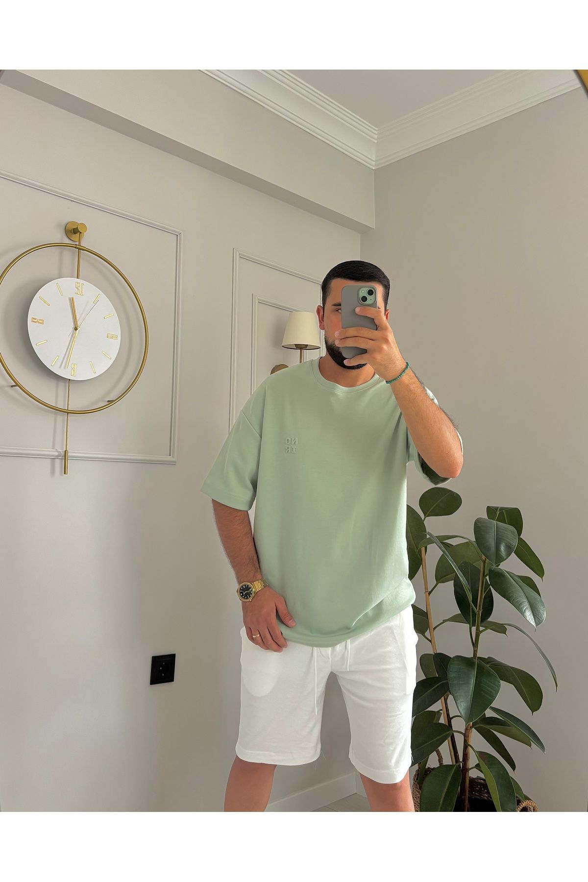 ONUR ERBİL MODA “Erkek Oversize Düz Mint Yeşil Tişört”