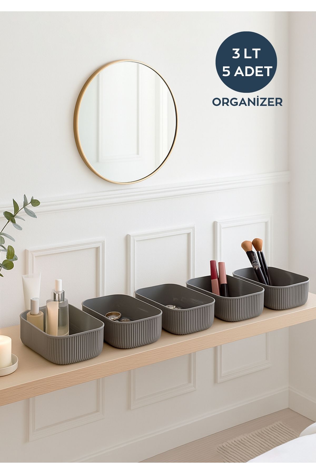 HOMİNG Homing Organizer Düzenleyici Kutu 5 Adet Set 3 lt Antrasit