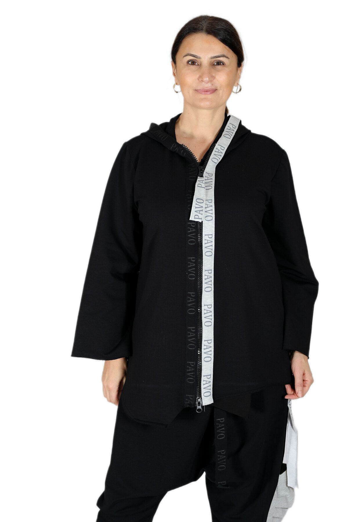 İnsa Fashion Kapüşonlu, Marka Şerit Detaylı, Fermuarlı, Siyah Sweatshirt Hırka