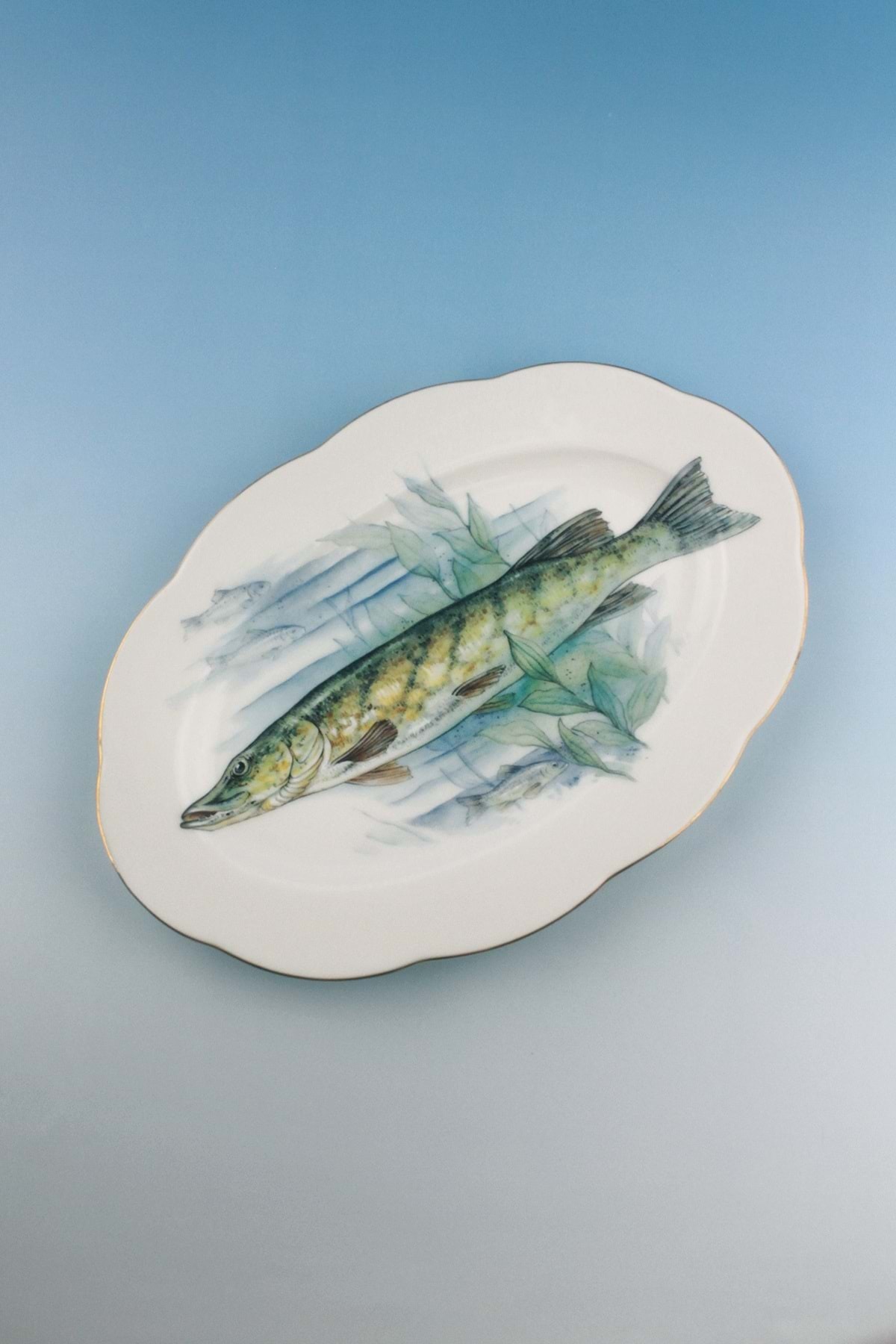 Bursa Porselen Dekor-Fish Gold Gilded Porcelain Boat Plate 2